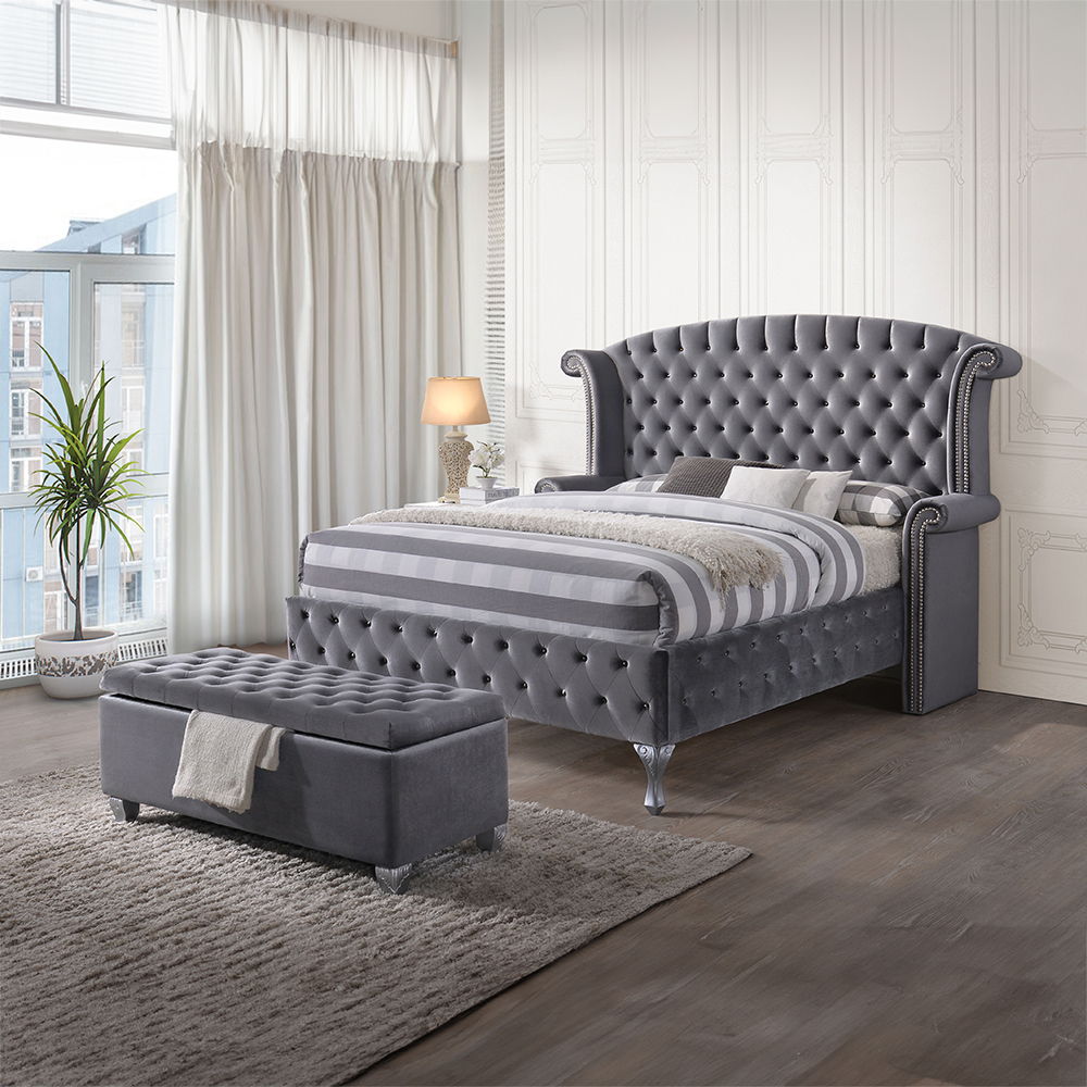 Rebekah - Bench With Storage - Gray Fabric, dark gray
