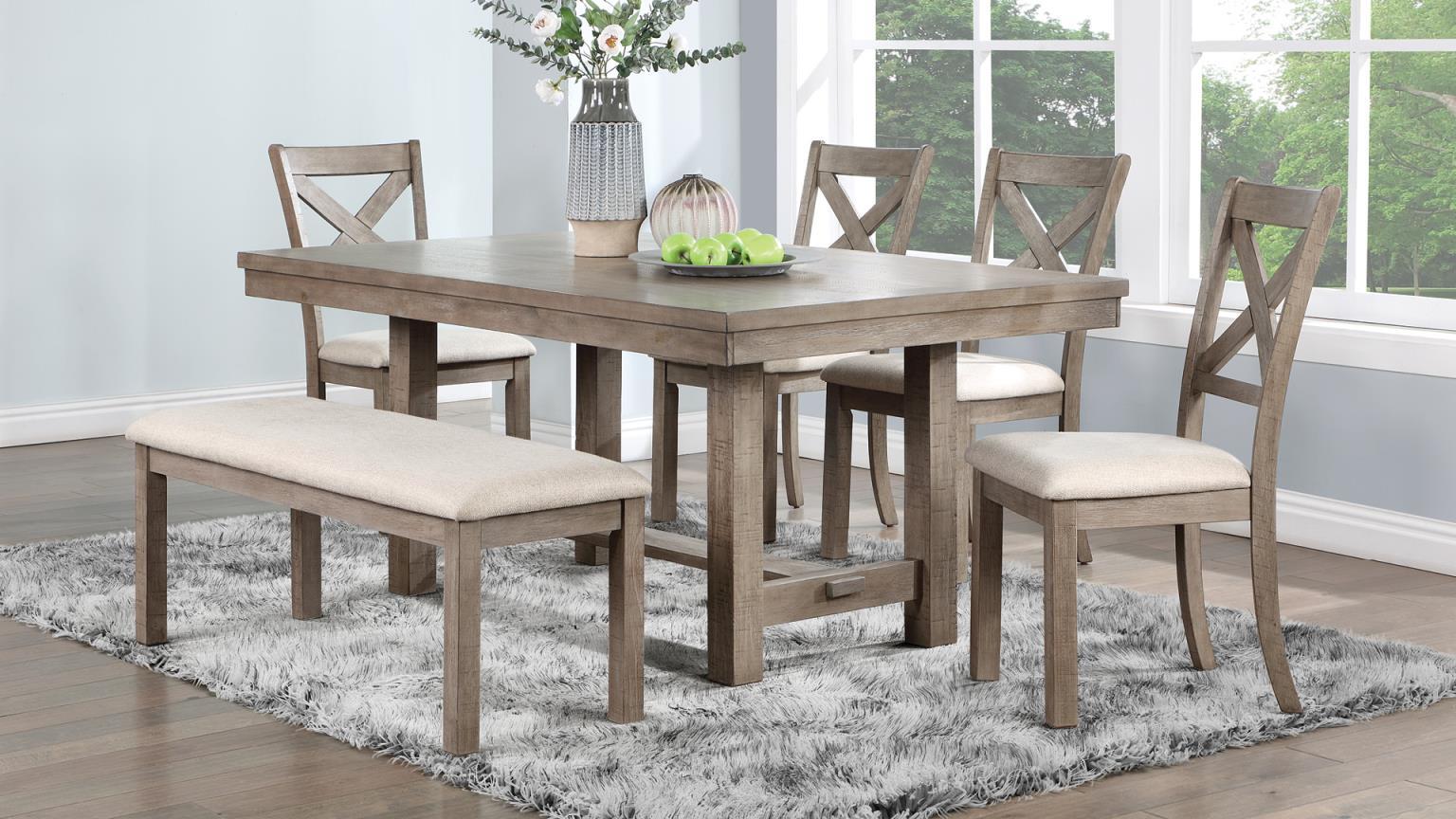 D112 - 6 Piece Dining Room Set (Table, 4 Chairs, Bench) - Light Brown