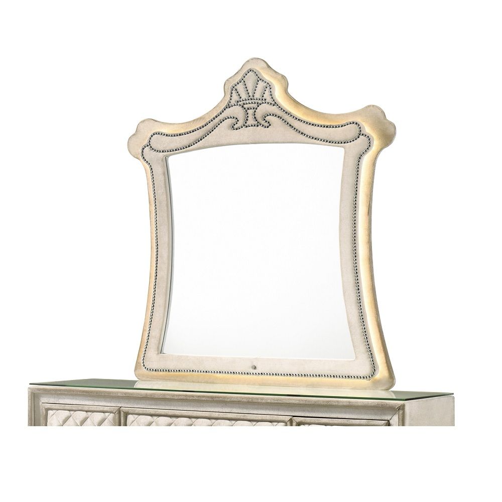 Lucienne - Mirror With LED - Beige Velvet, beige, view 2