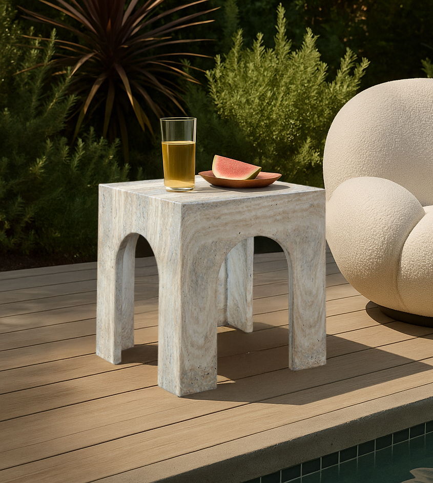 Renza - Concrete And Fiberglass Indoor / Outdoor End Table - Natural