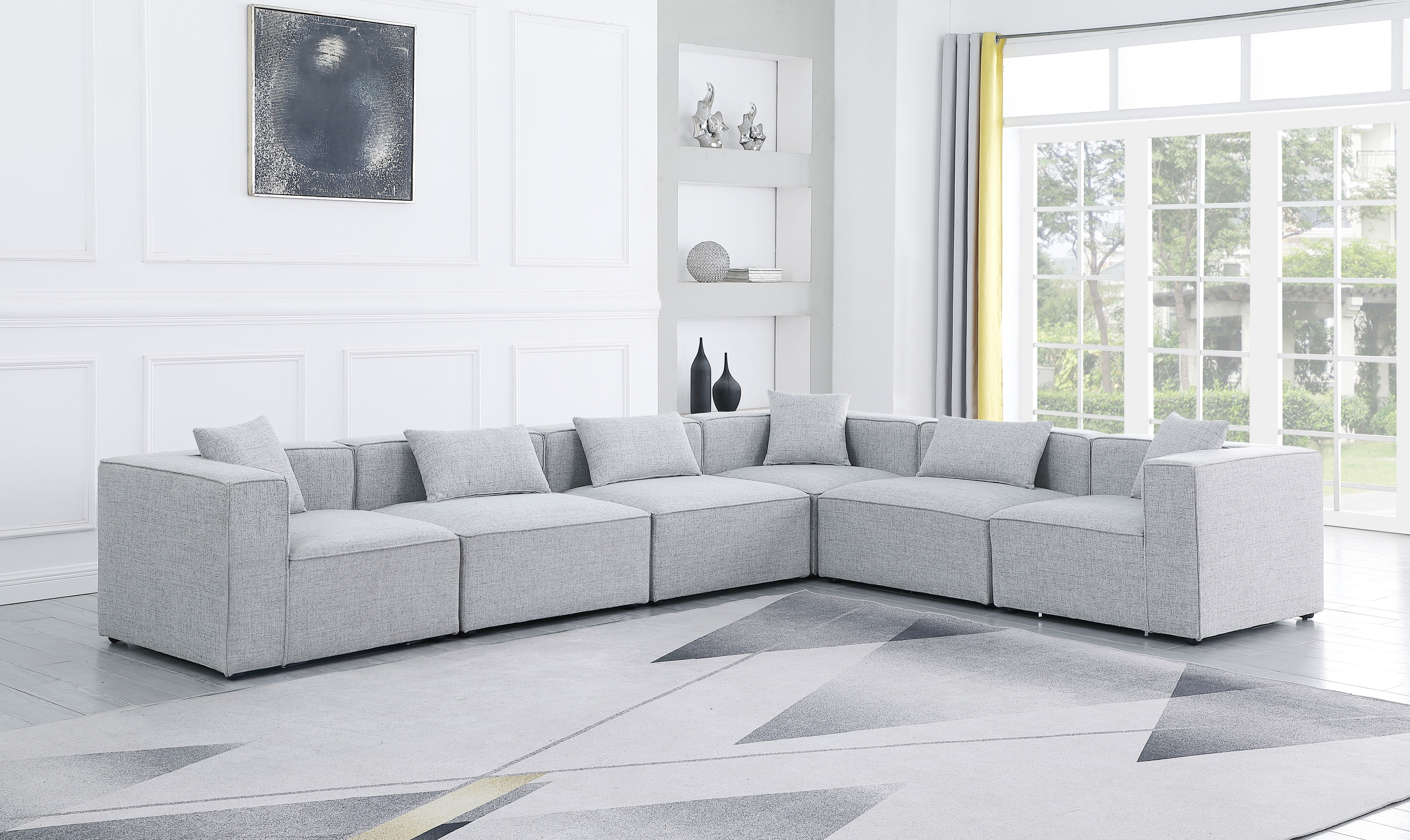 Cube - Linen 6 Piece Modular Corner Sectional - Gray