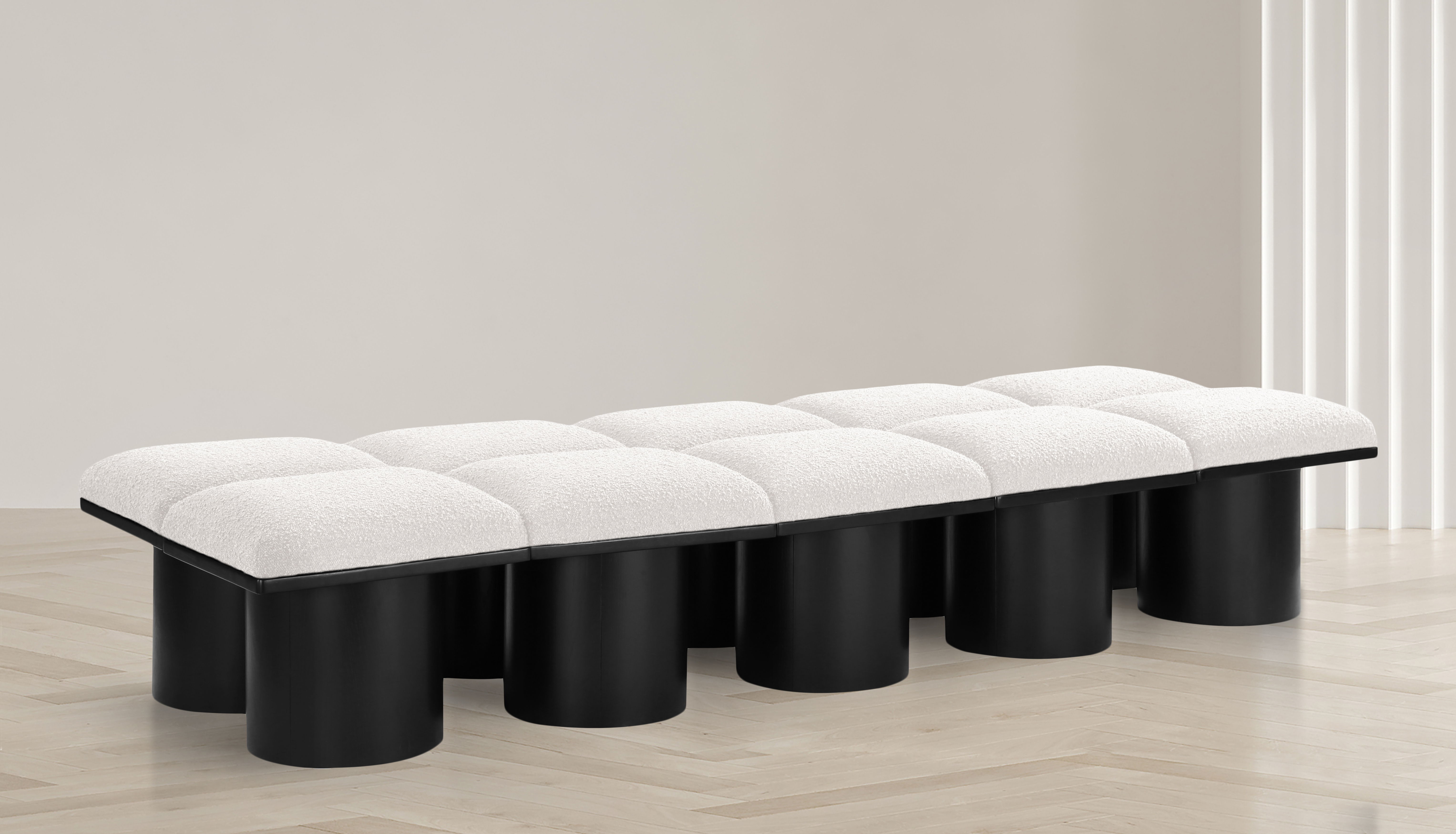 Pavilion - 90" 10 Piece Modular Bench With Black Base - Cream