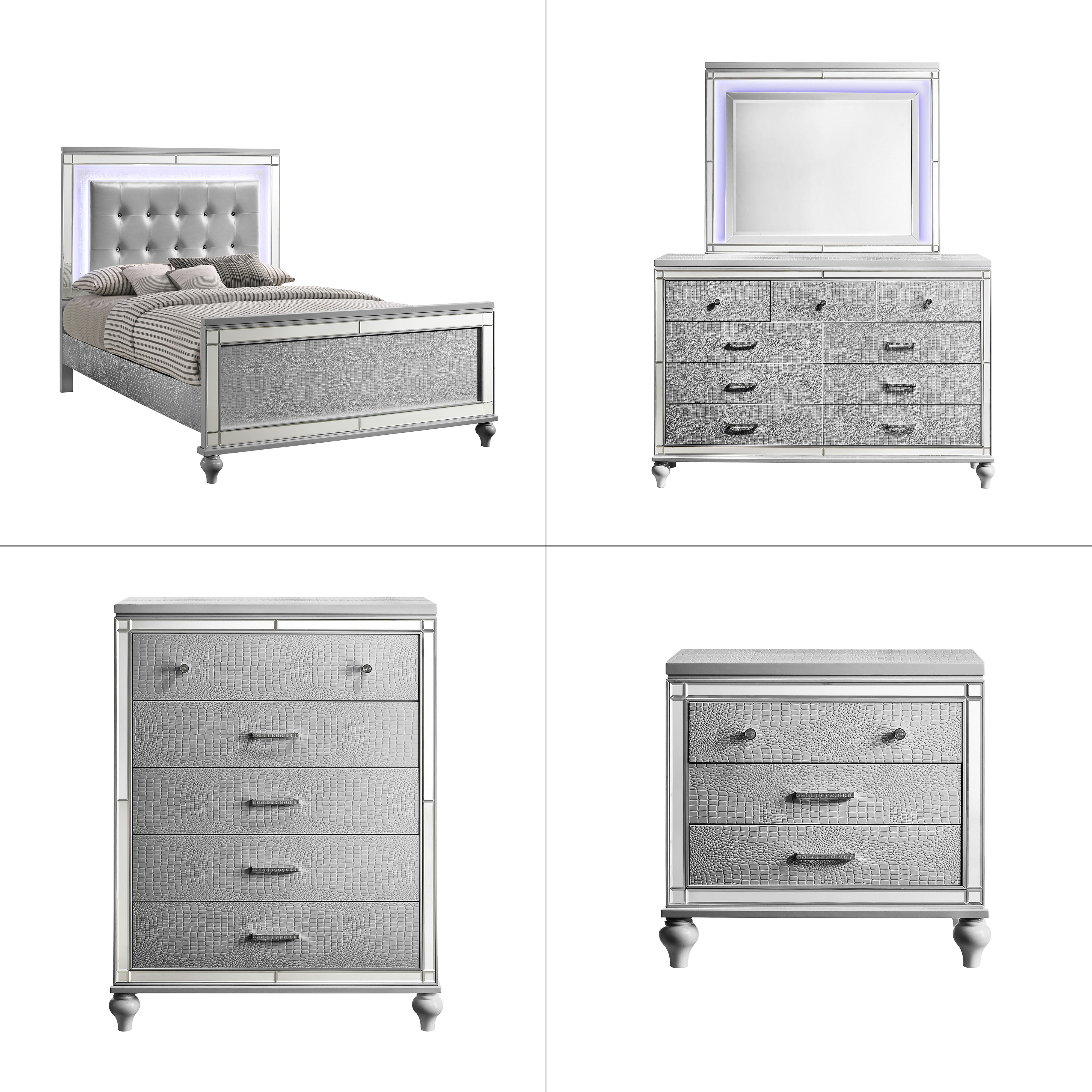 Queen · 5 Pc · Bed, Dresser, Mirror, Nighstand, Chest