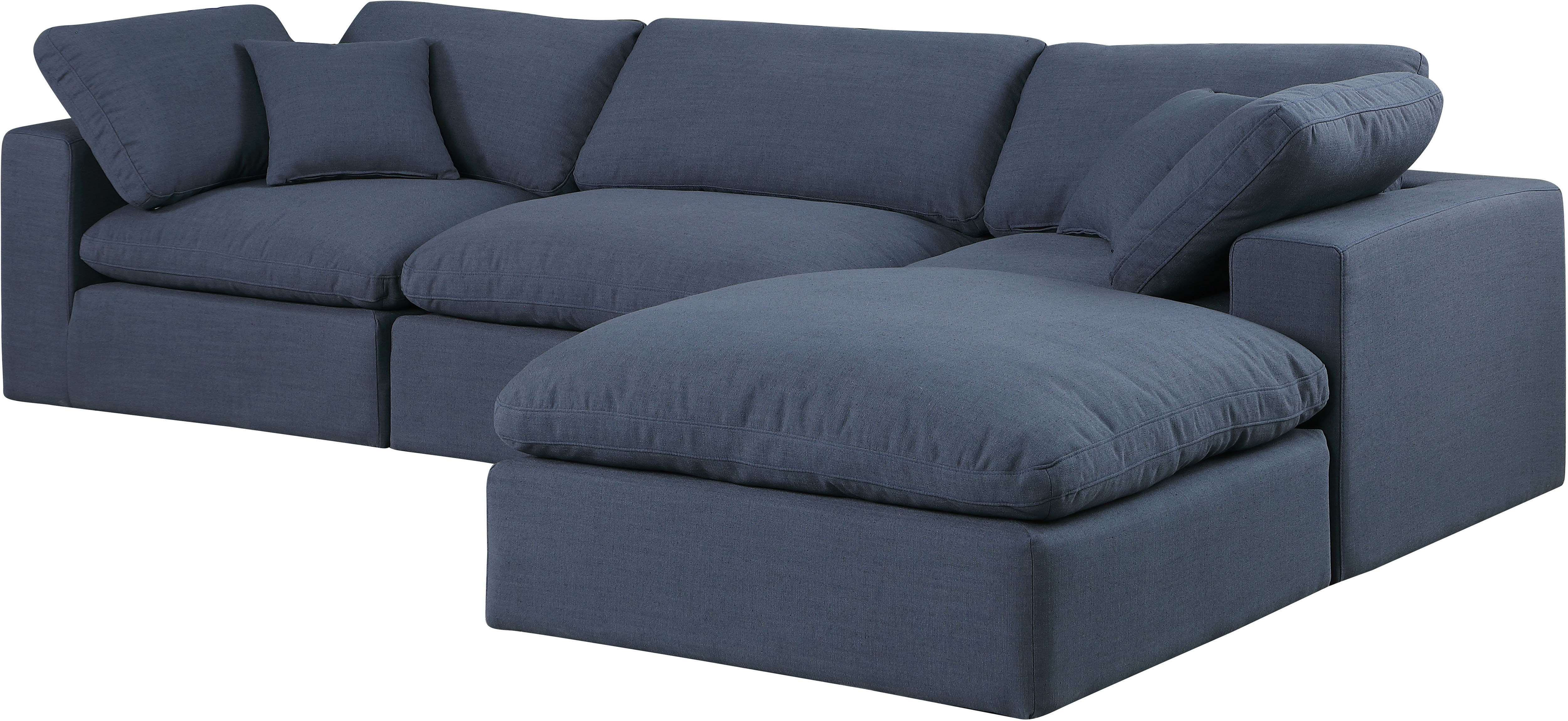 Comfy - 4 Piece Linen Fabric Modular Sectional With Chaise - Blue