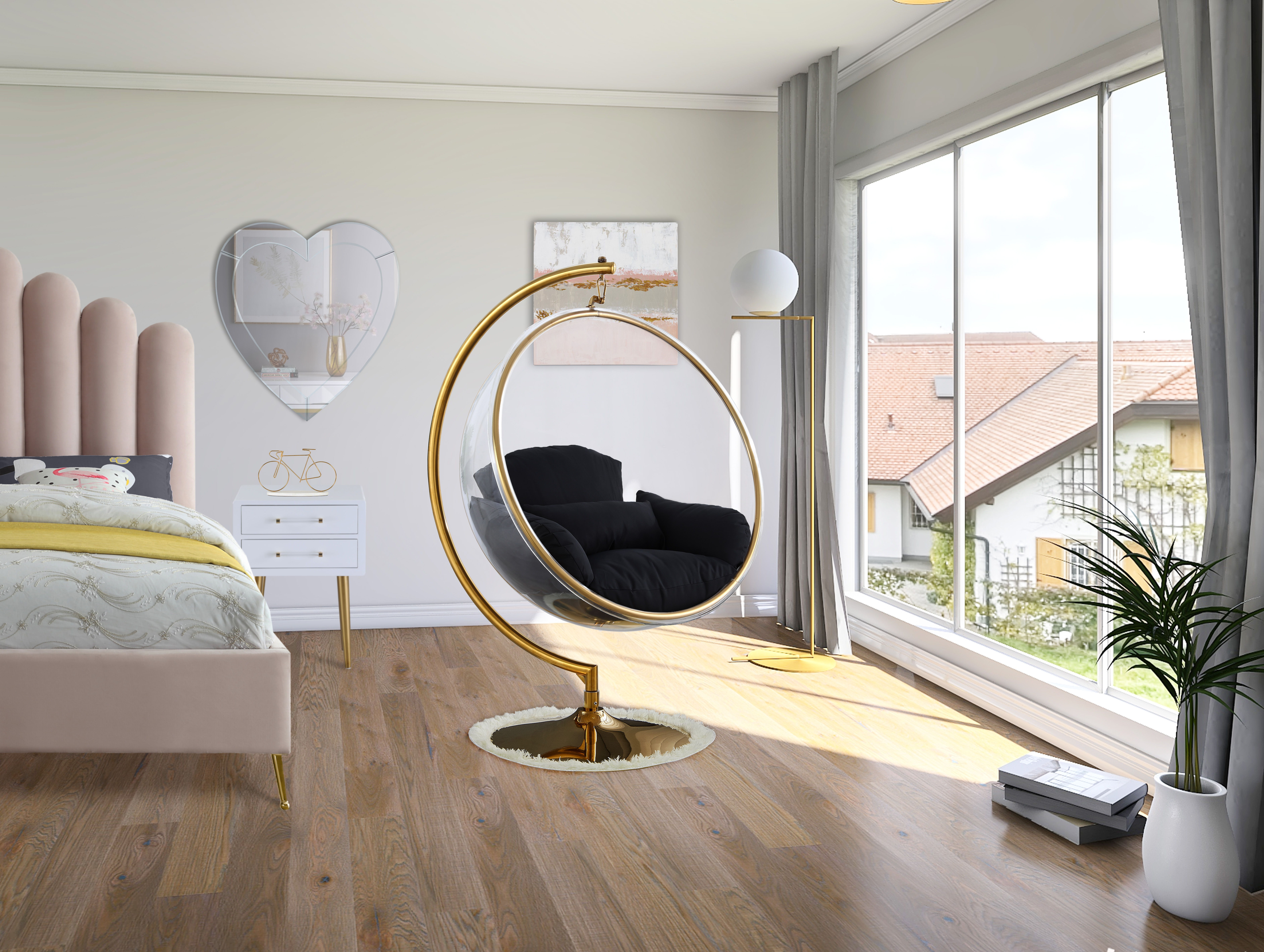Luna - Fabric Swing Bubble Accent Chair - Black
