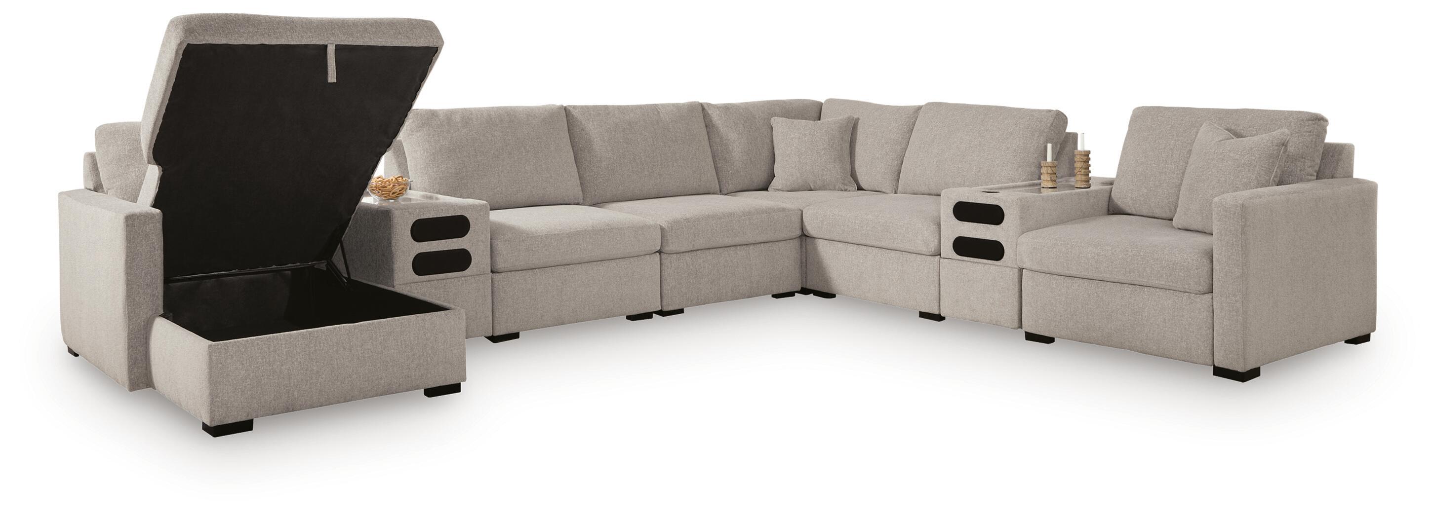 8 Pc · Sectional With LAF Corner Chaise With Storage And Audio Consoles