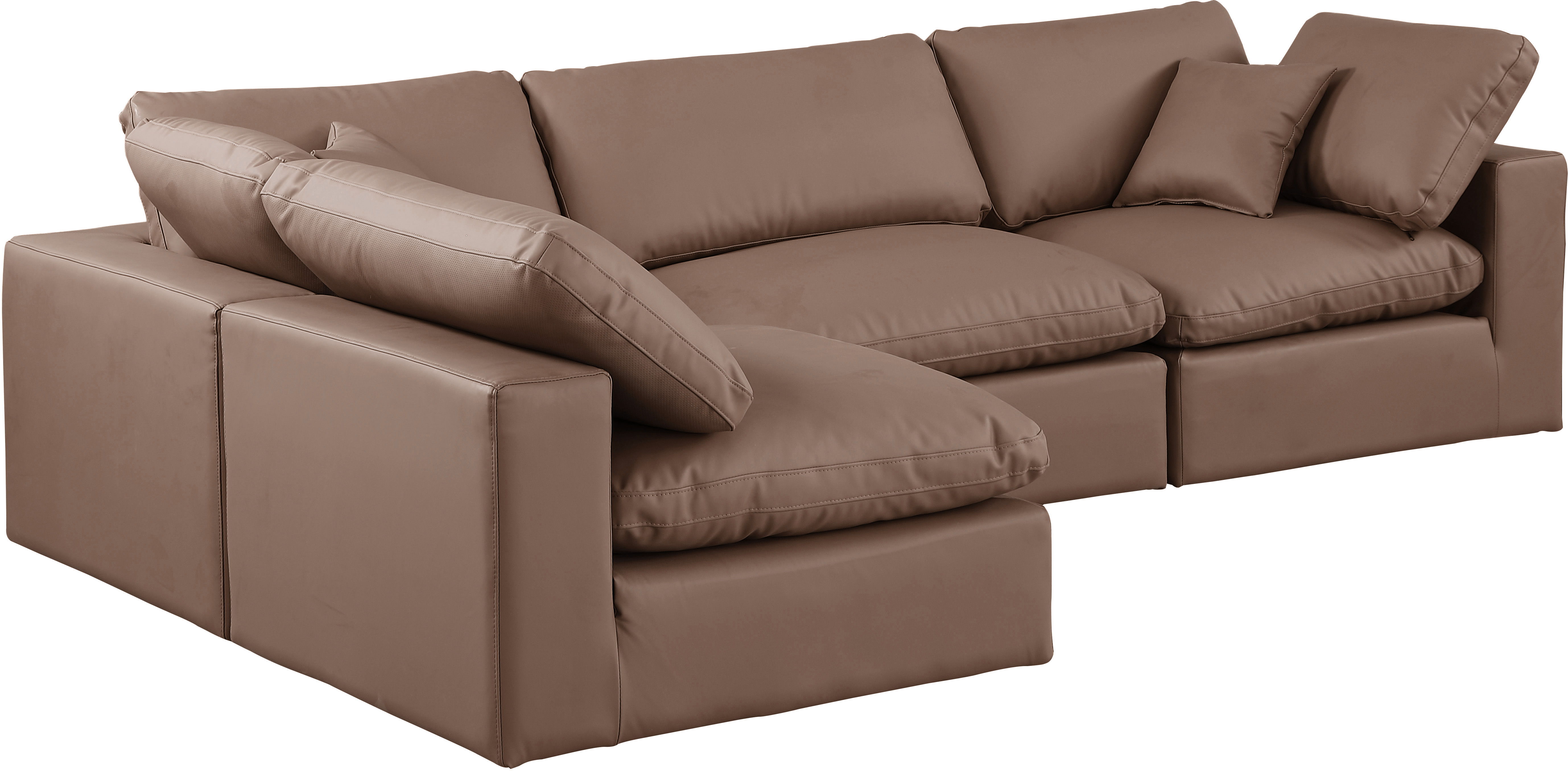 Comfy - 4 Piece Faux Leather Modular Armless Sectional - Brown