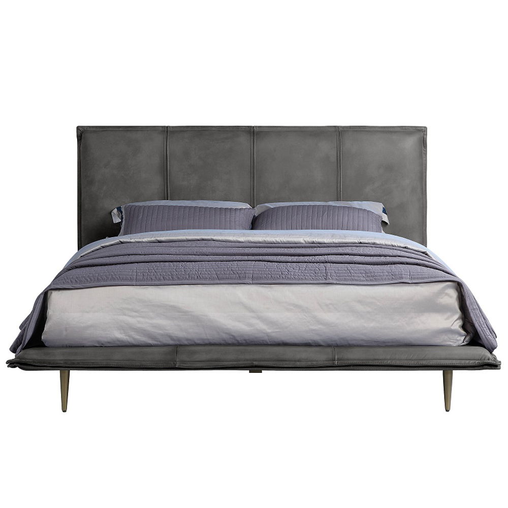 Metis - Queen Bed - Gray Top Grain Leather, dark gray, view 7