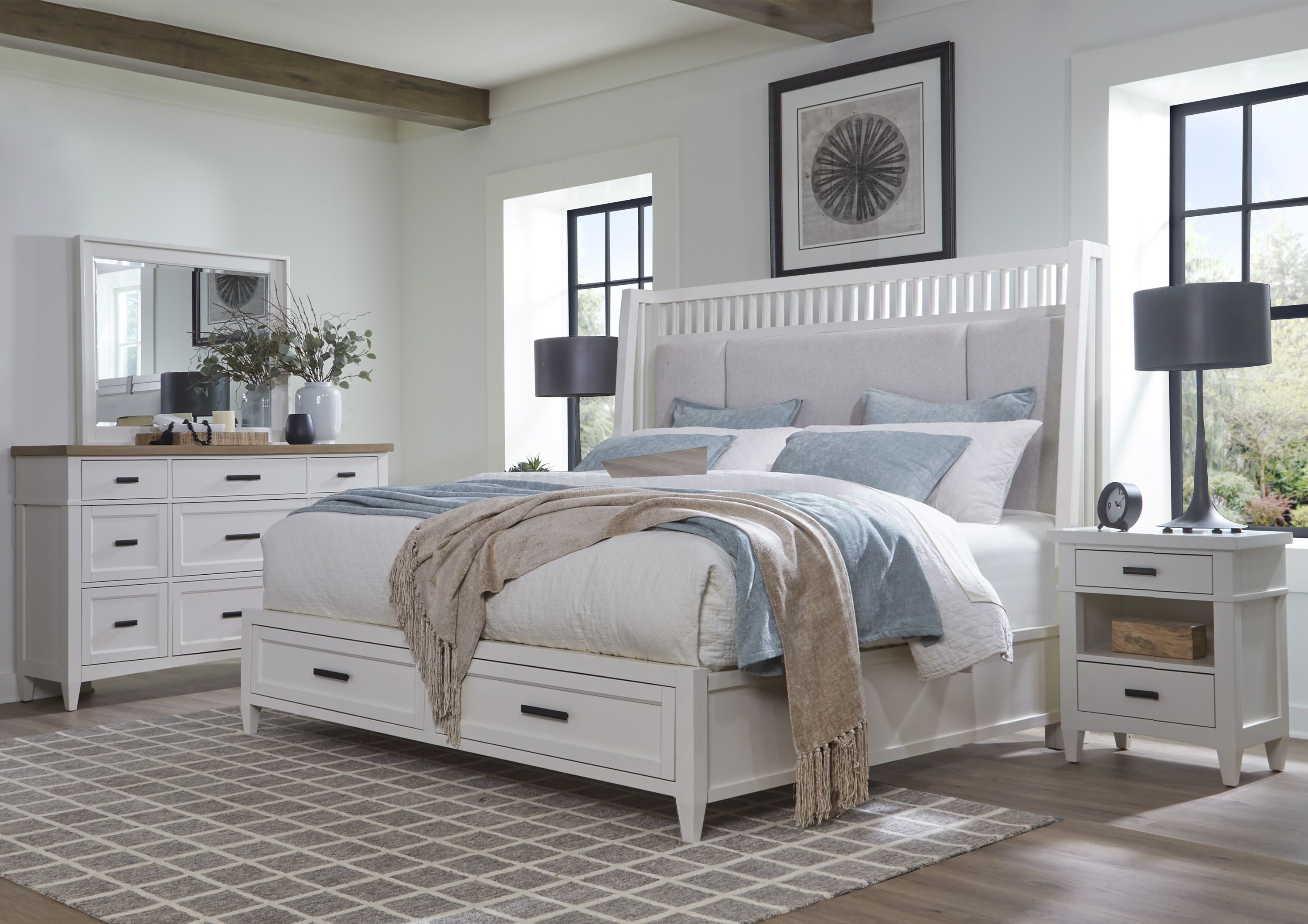 Americana Modern - Bedroom King Shelter Bed With 2 Nightstands And Dresser With Mirror - Cotton Image