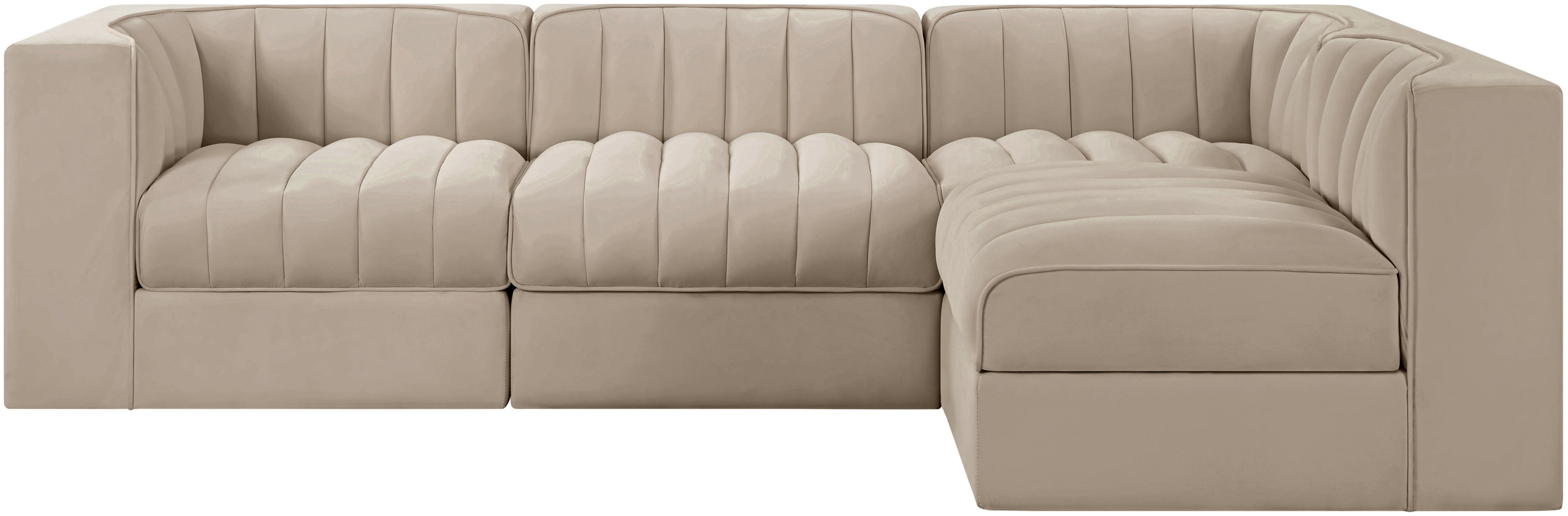 Rummi - Velvet Performance Fabric Upholstered 4 Piece Modular Sectional - Beige
