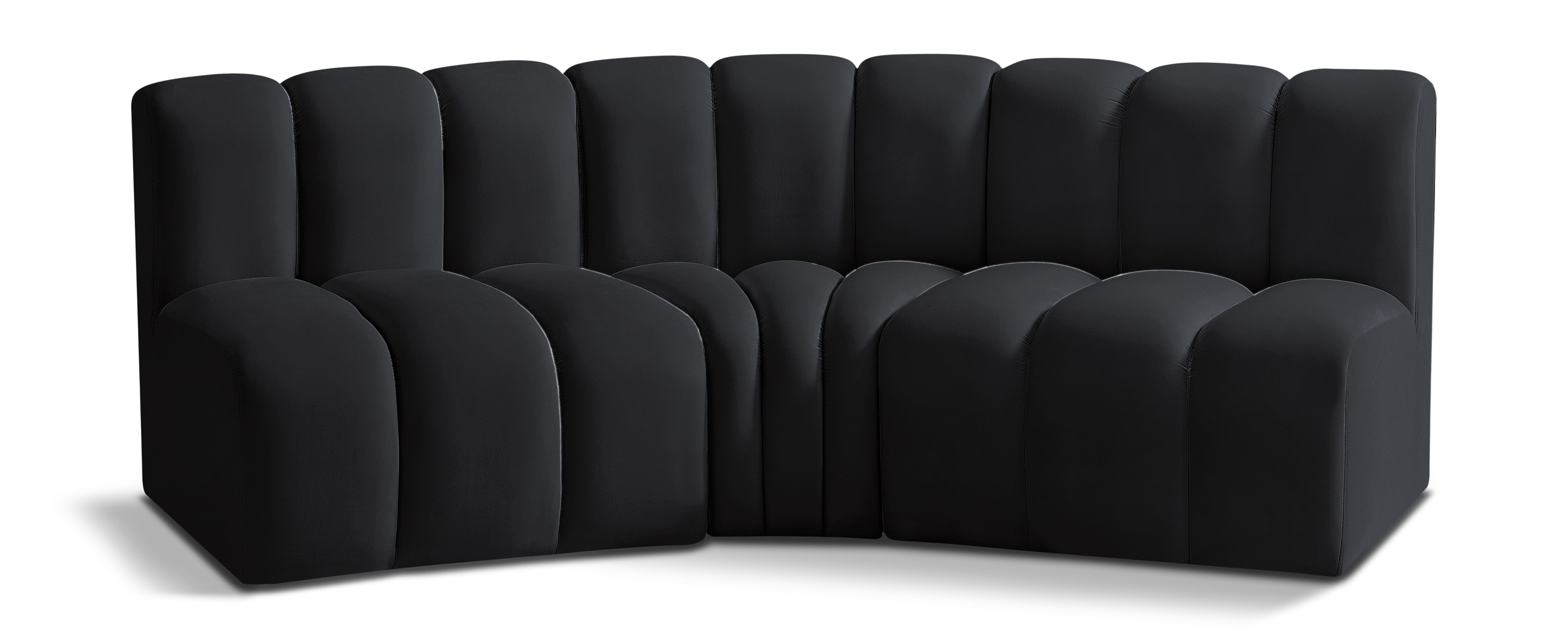 Arc - Velvet 3 Piece Modular Corner Sofa - Black