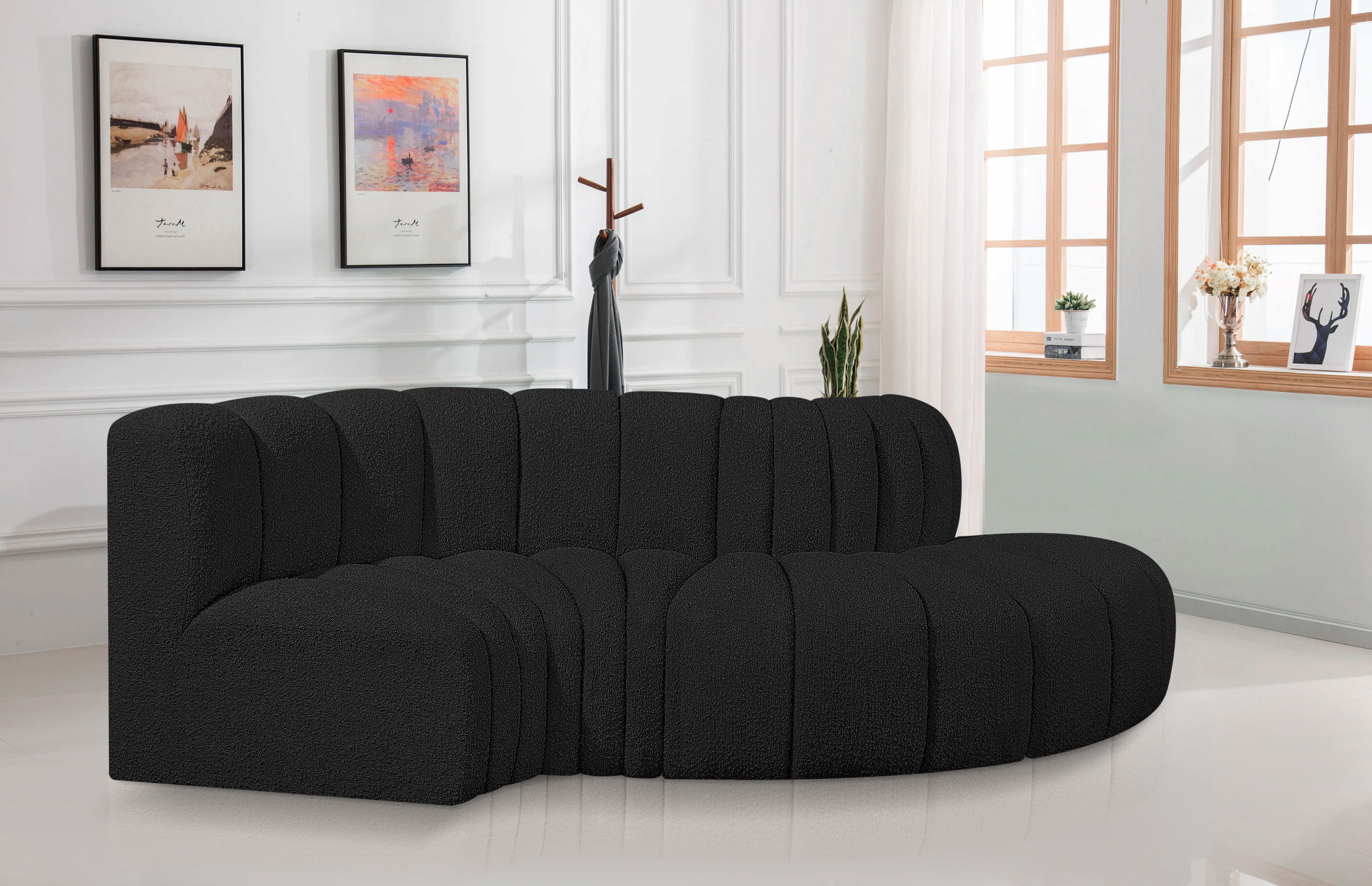 Arc - Boucle Fabric 4 Piece L-Shaped Modular Sofa - Black