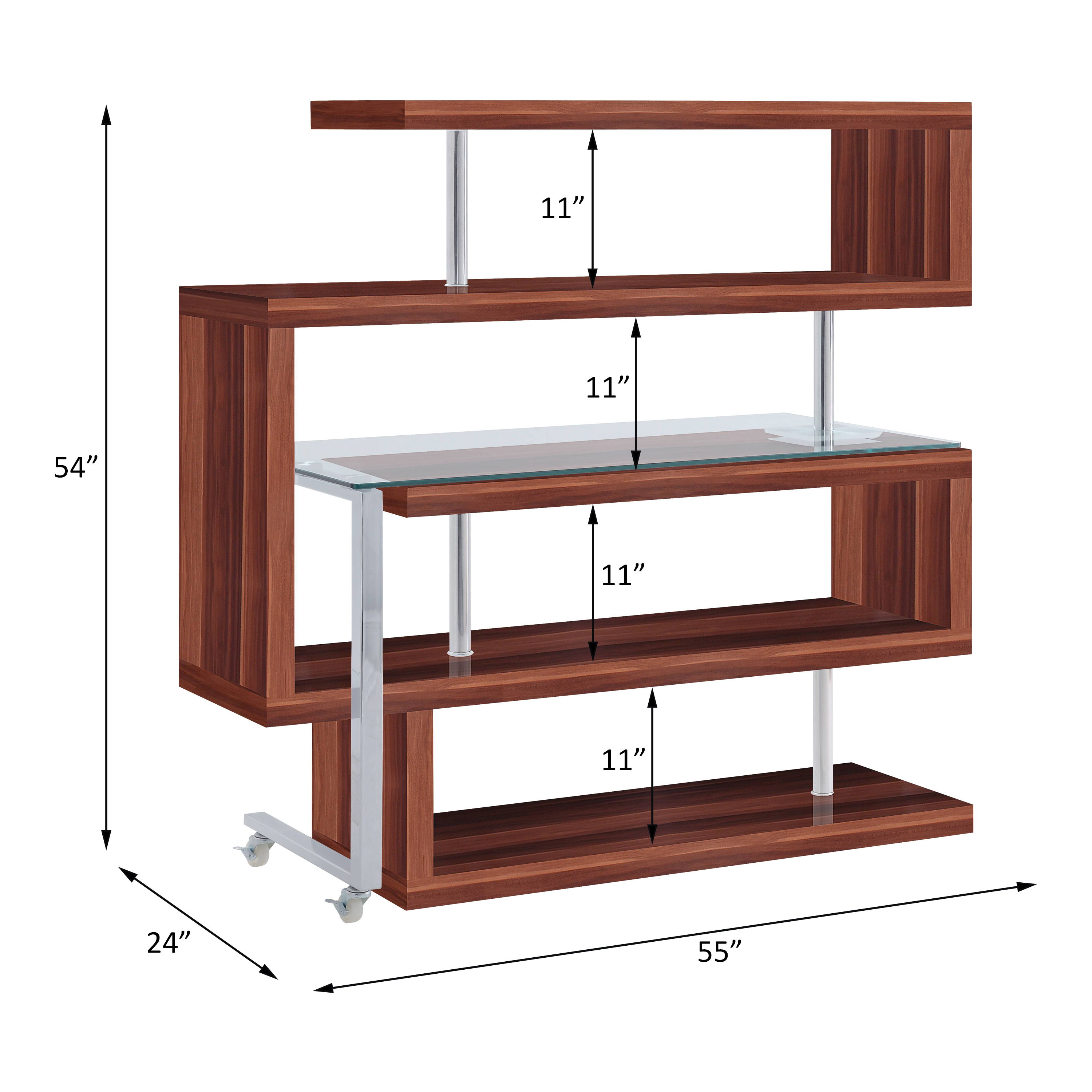 Buck II - Writing Desk With Bookshelf - Clear Glass, Chrome & Walnut High Gloss, dark brown, view 8
