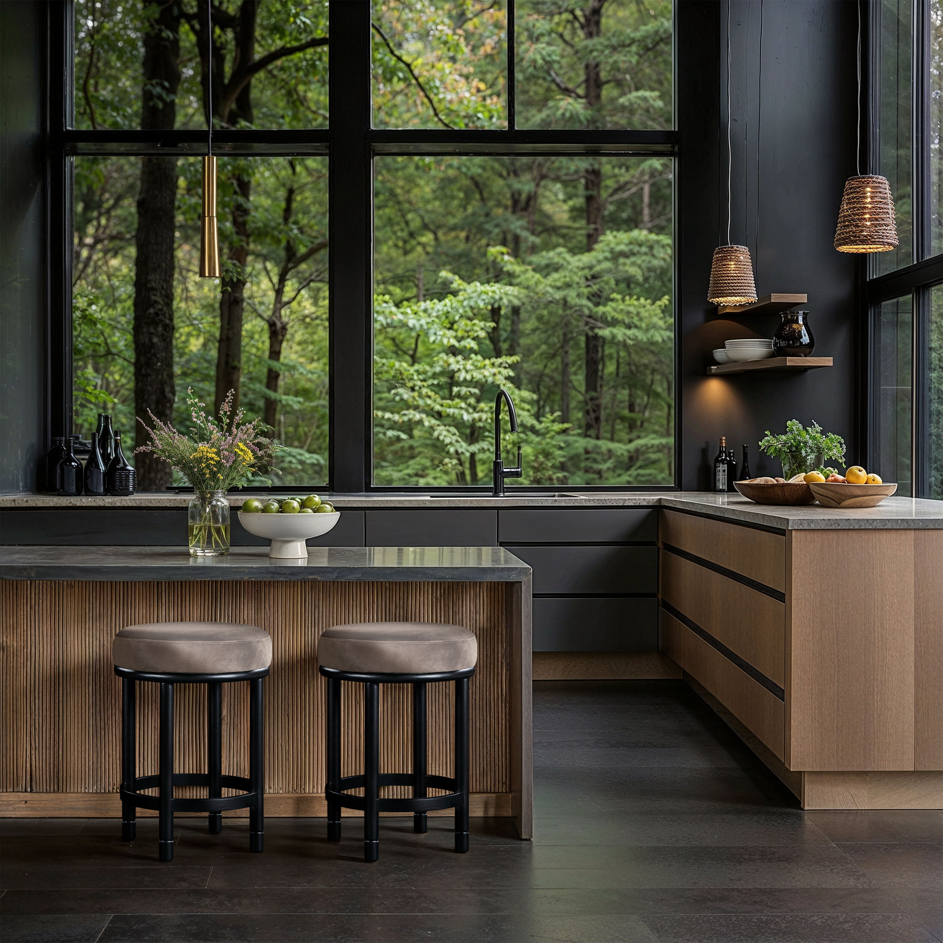 Monette - Counter Stool With Black Base - Taupe