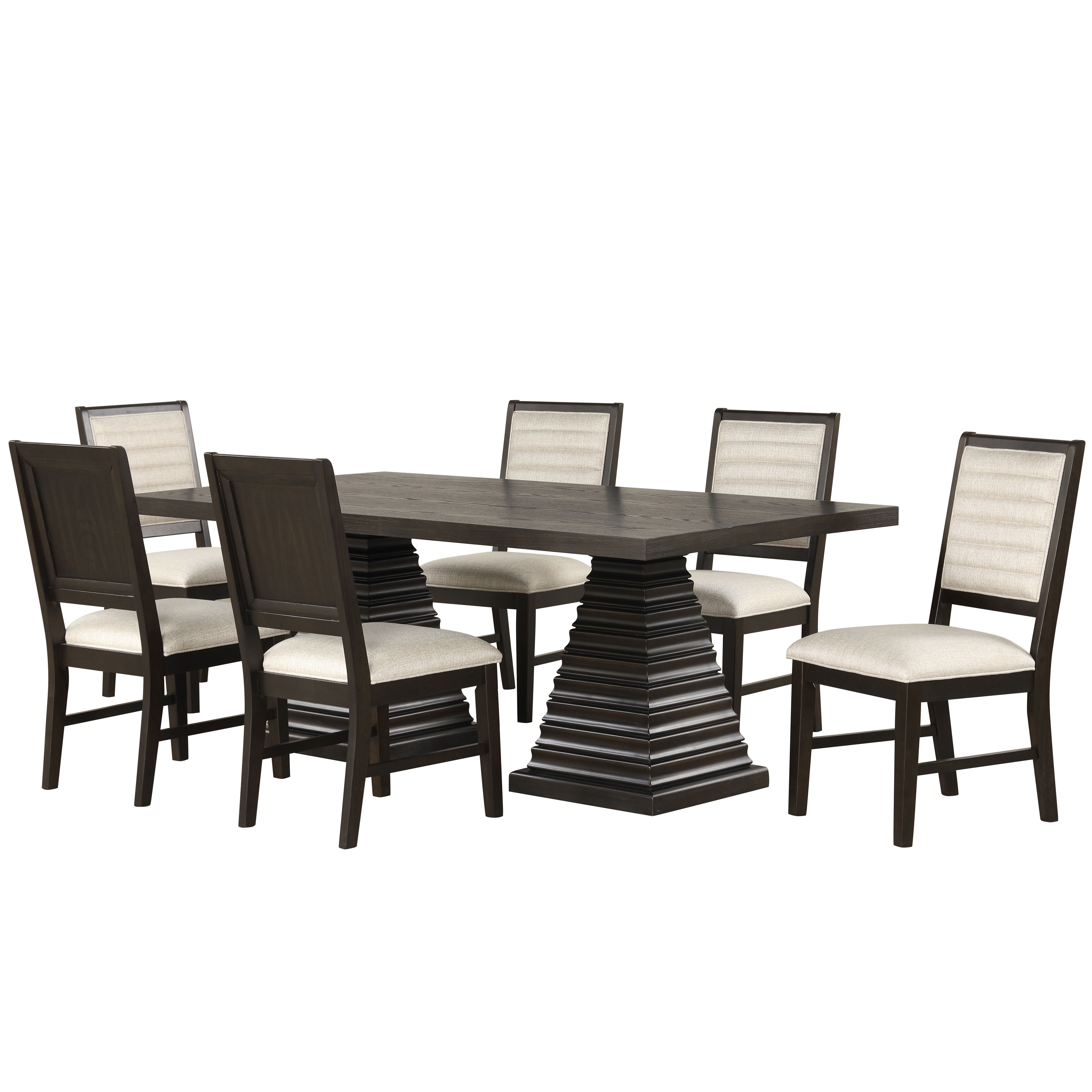 Plateau - 78" Rectangle Dining Table And 6 Chairs - Dark Brown / Beige