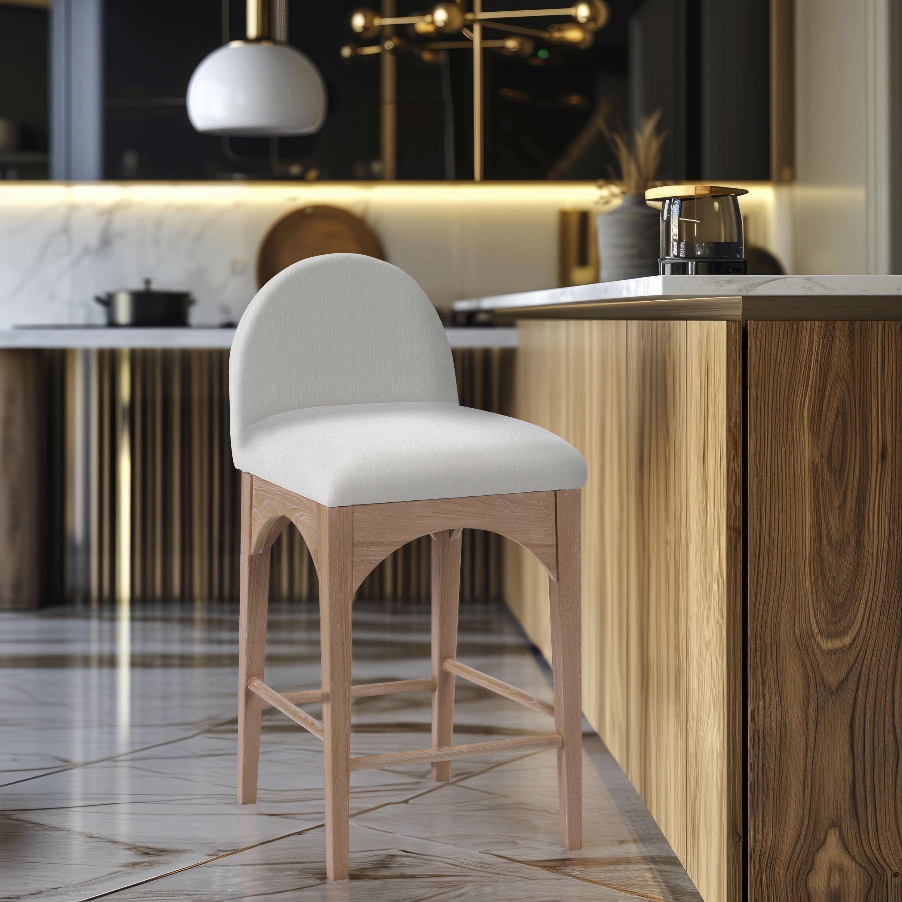 Waldorf - Chenille Stool With Natural Legs - Cream