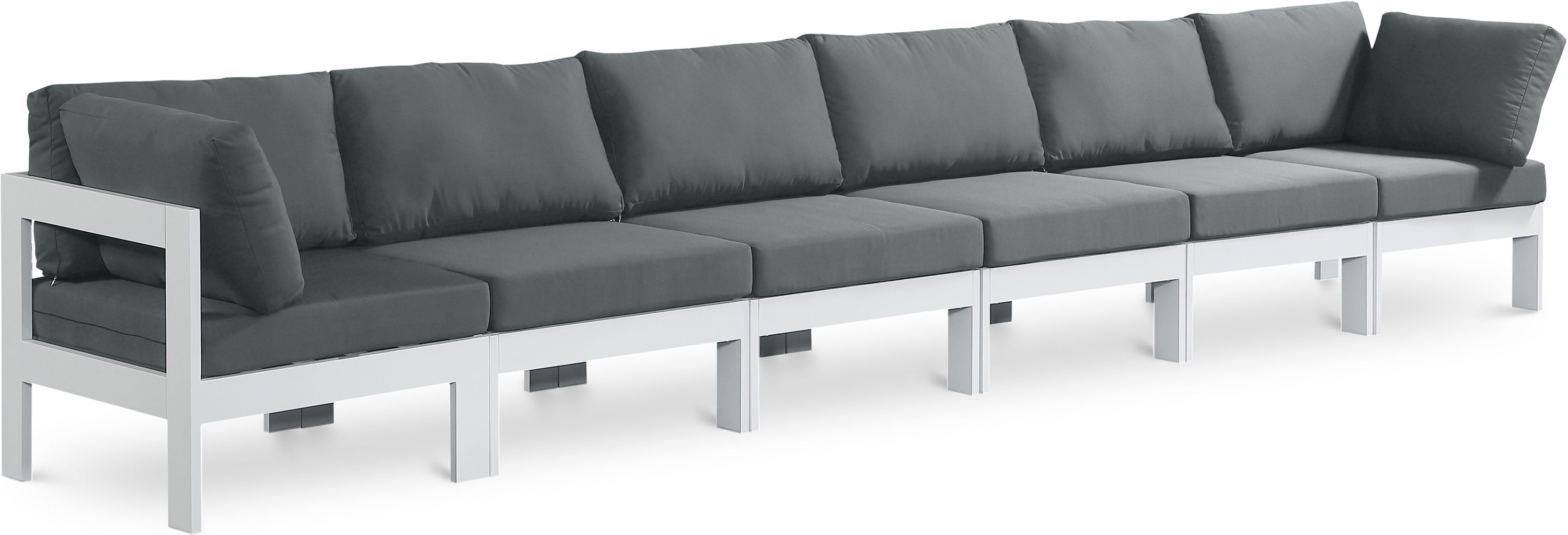 Nizuc - Outdoor Patio 6 Seat Modular Sofa With White Frame - Gray