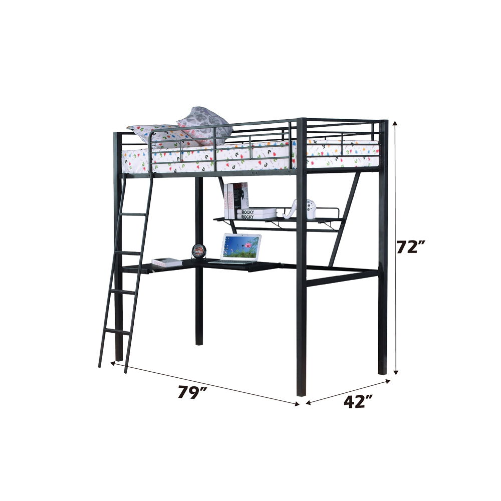 Senon - Twin Loft Bed With Desk - Silver & Black, black, view 4