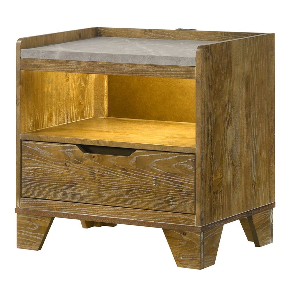 Garcia - Nightstand With LED - Light Brown, light brown, view 2