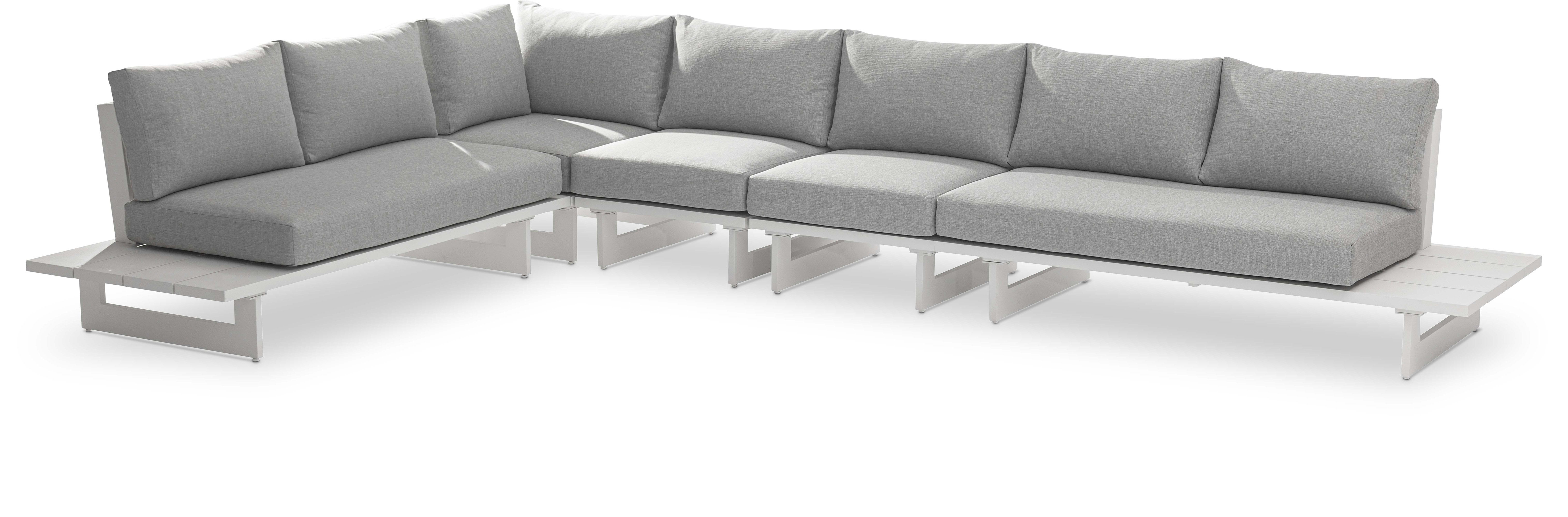 Maldives - 5 Piece Water Resistant Outdoor Patio Modular Left Arm Facing Sectional With White Base - Gray