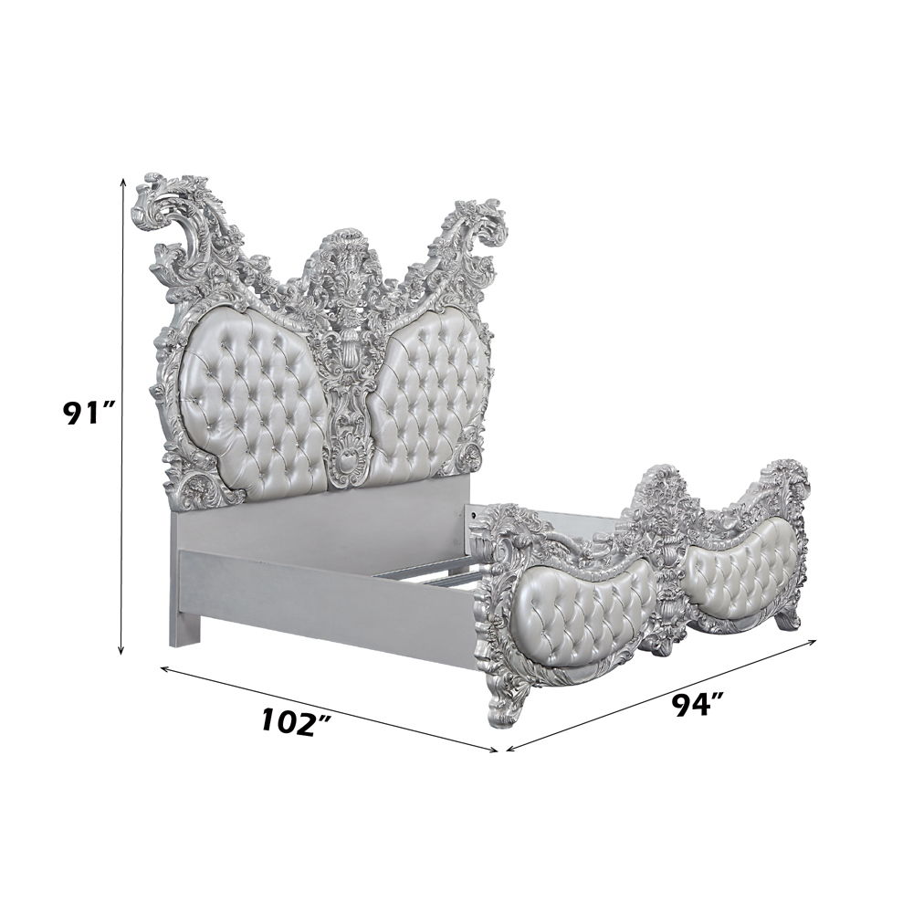 Valkyrie - Eastern King Bed - Synthetic Leather & Antique Platinum, silver, view 6
