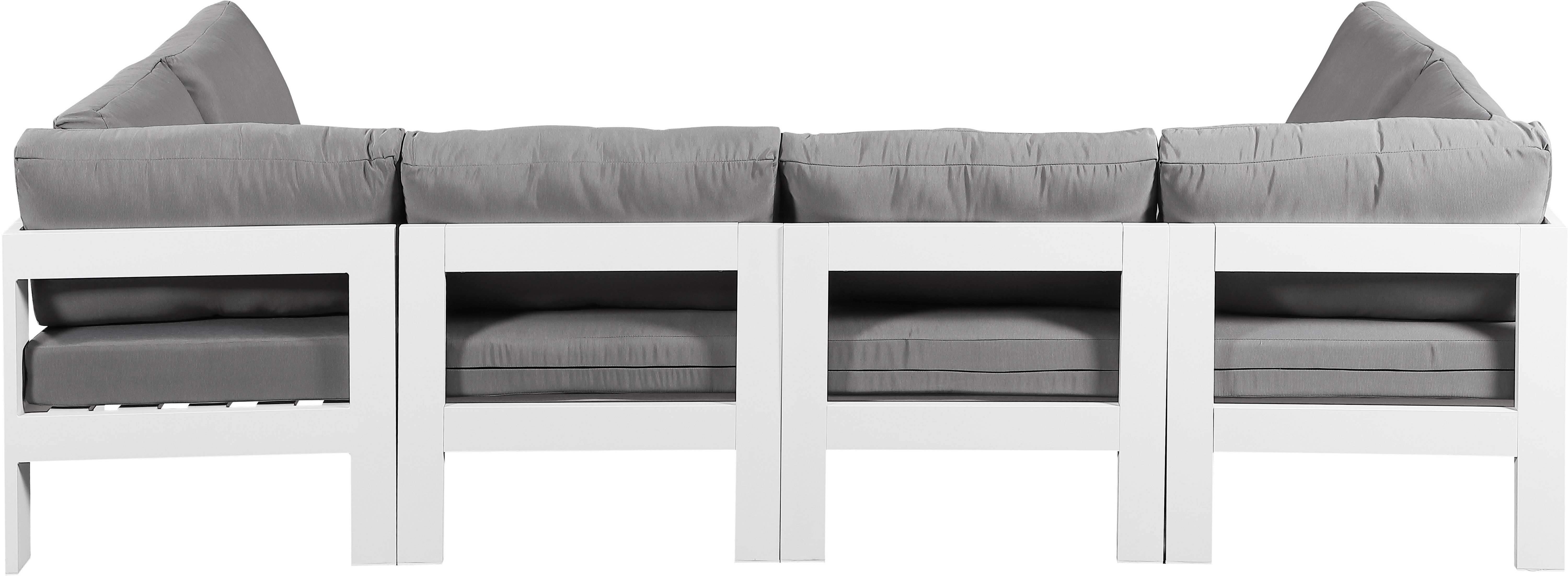 Nizuc - Outdoor Patio 6 Piece Modular U-Shaped Sectional With White Frame - Gray
