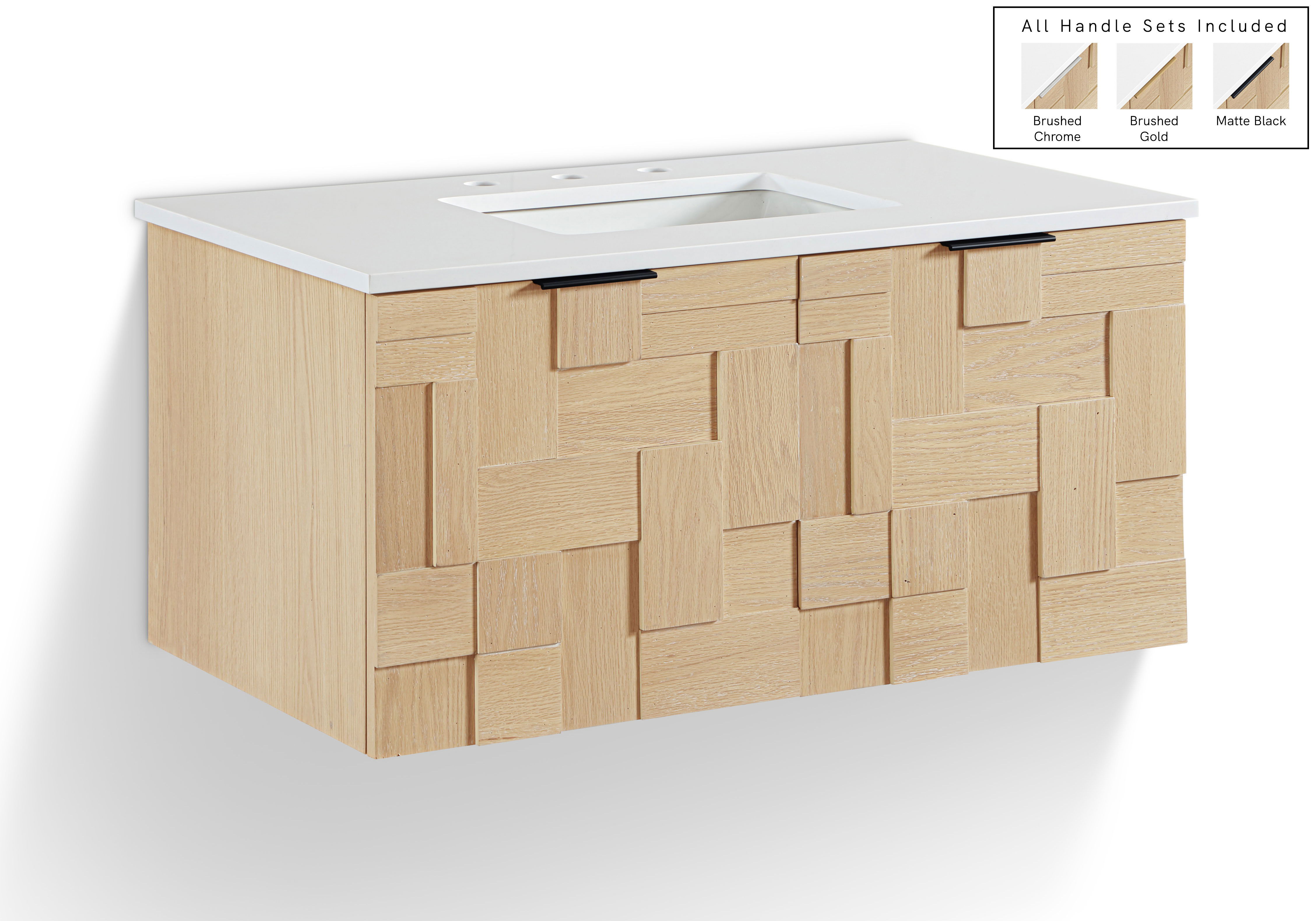 Leonardo - Engineered Stone And Solid Wood 36" Wall Mounted Bathroom Vanity - Natural