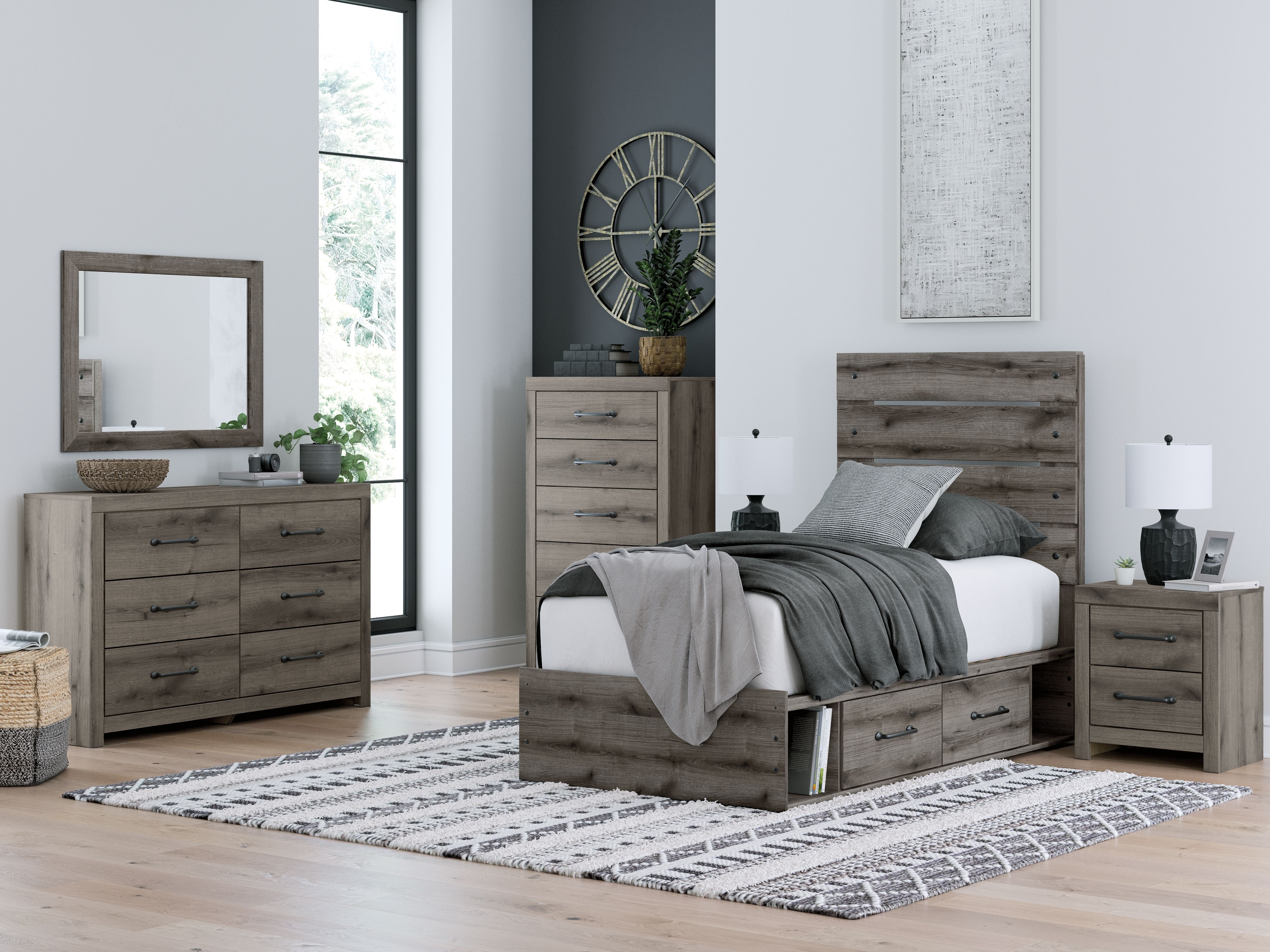 Ashley Furniture Graystorm - Twin Panel Bed With Storage - Brown Gray - Image 12