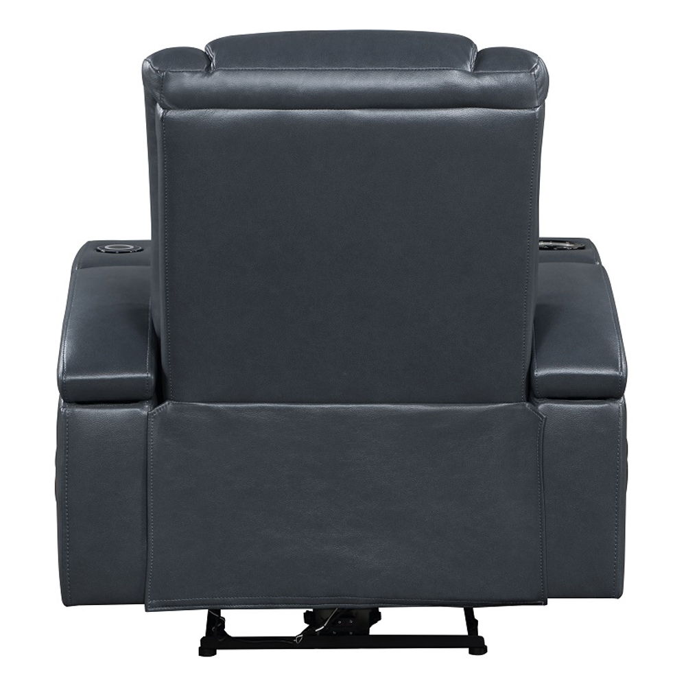 Alair - Power Motion Recliner With Bluetooth, Wireless Charger & Cupholder - Blue & Black Leather Aire, blue, view 4