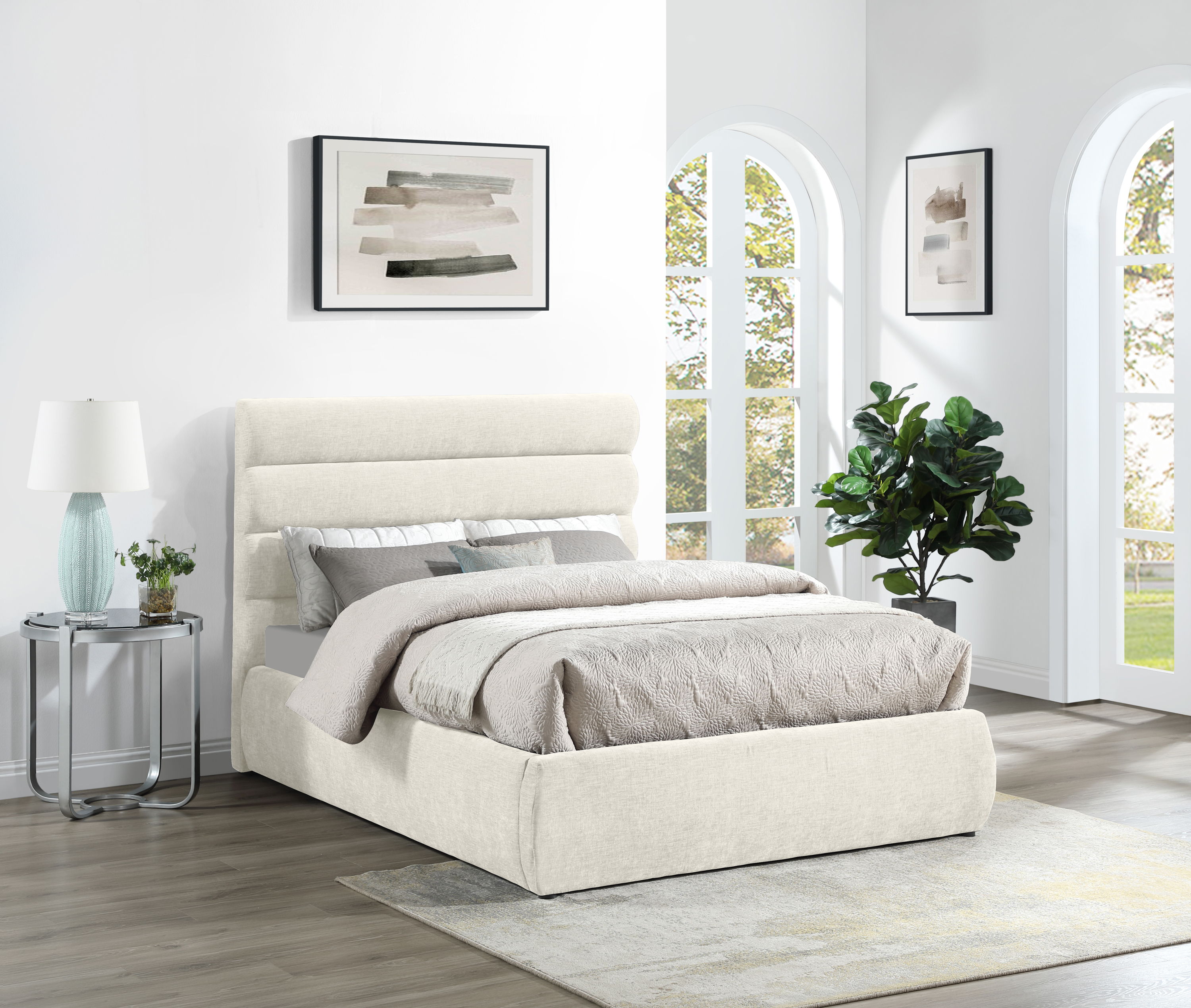 Adam - Chenille Fabric Full Bed With 52" Headboard - Cream
