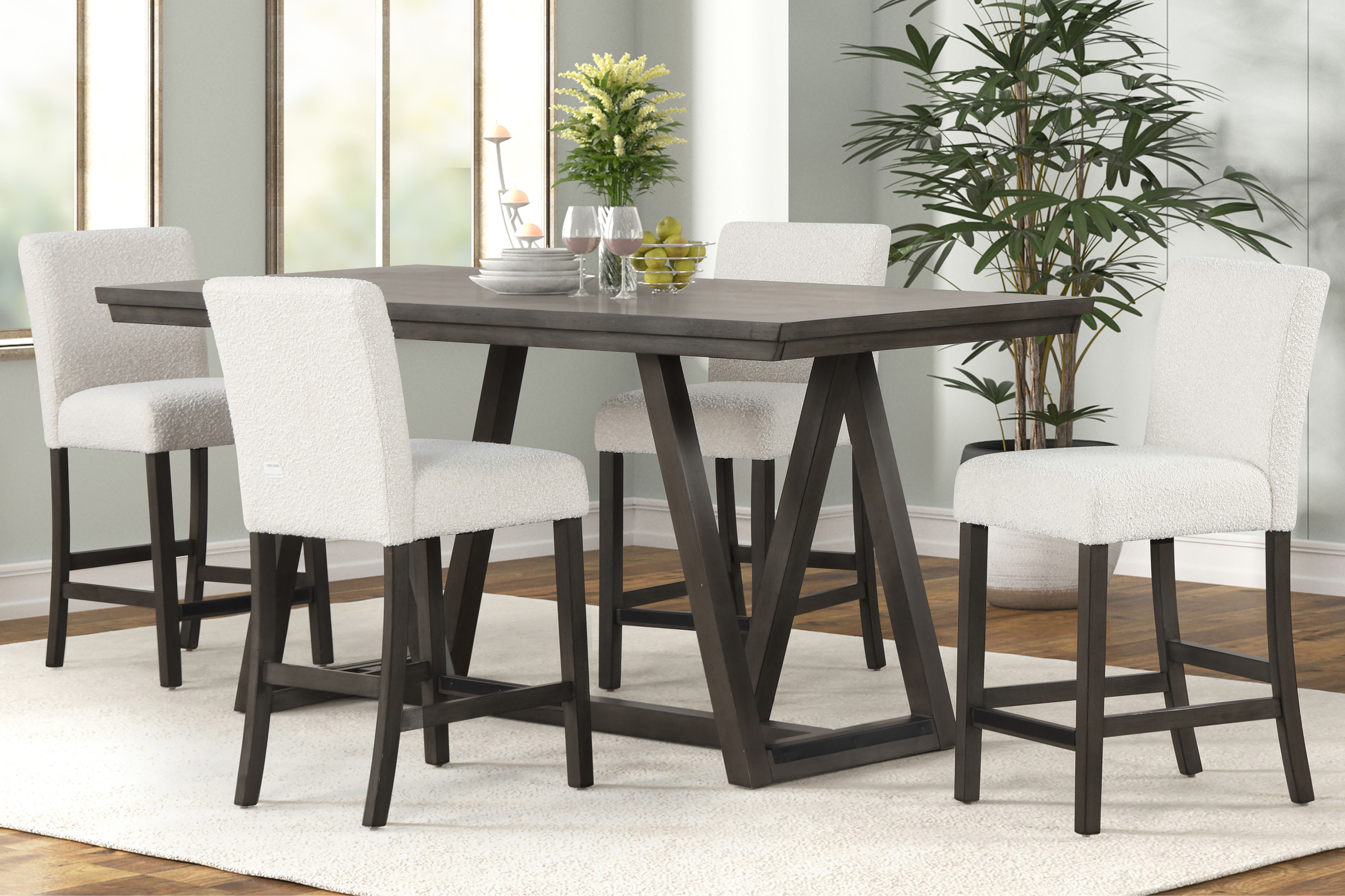 High Line - Counter Table & 4 Chairs - White