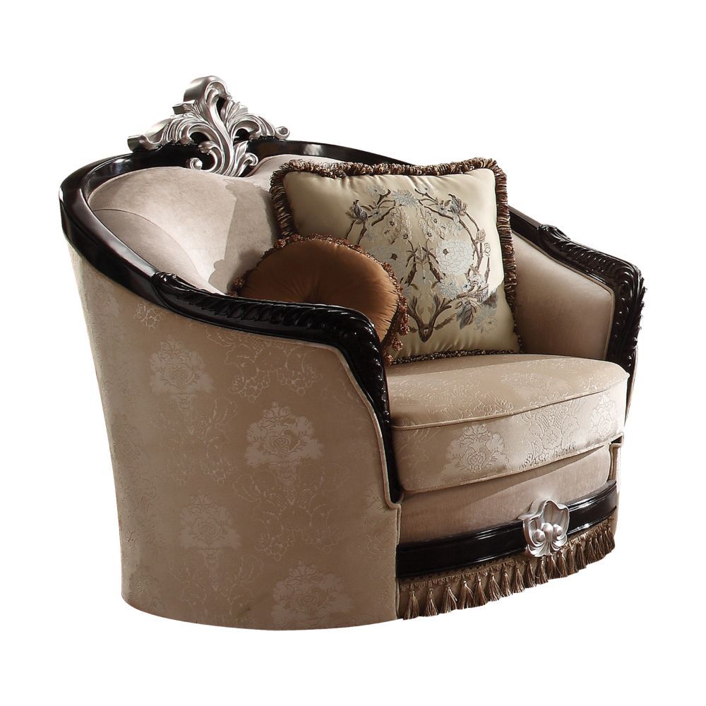 Ernestine - Chair With 2 Pillows - Tan Fabric & Black, beige