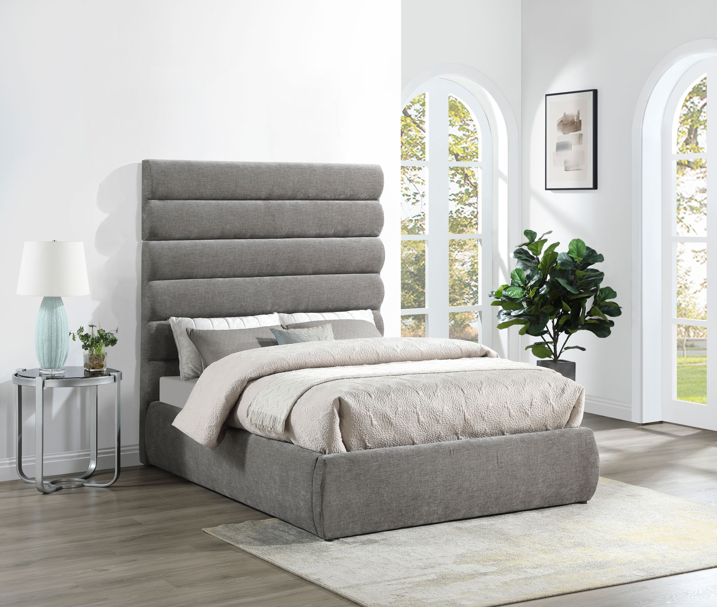 Adam - Chenille Fabric Full Bed With 70.5" Headboard - Gray
