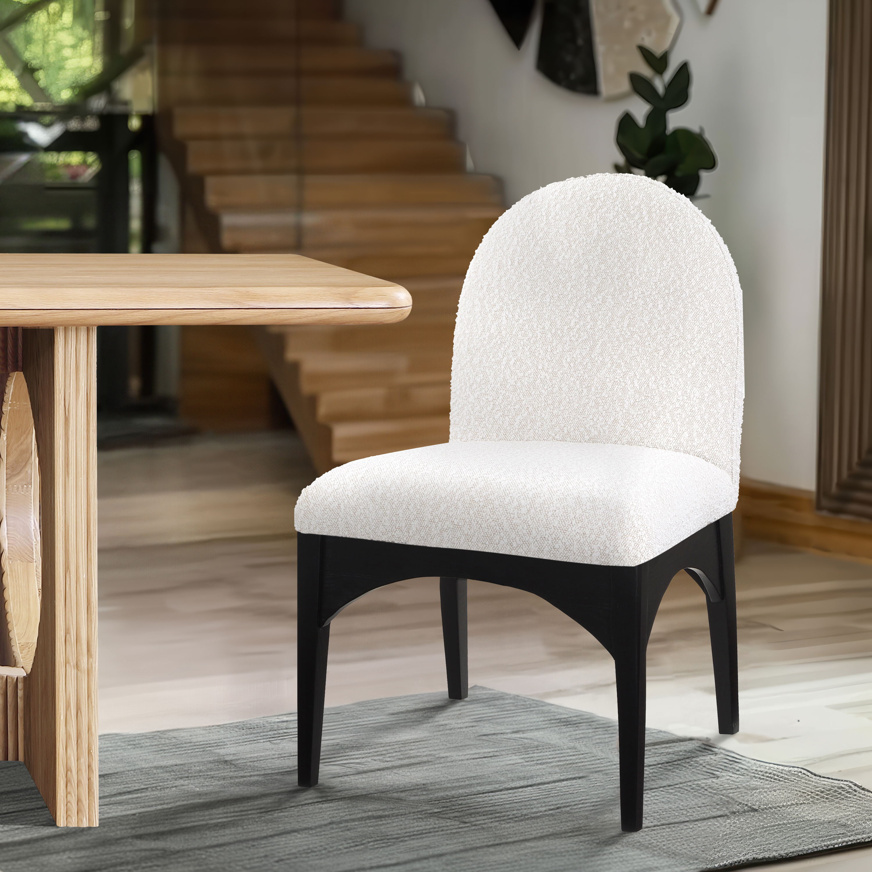 Waldorf - Boucle Dining Side Chair With Black Legs - Cream