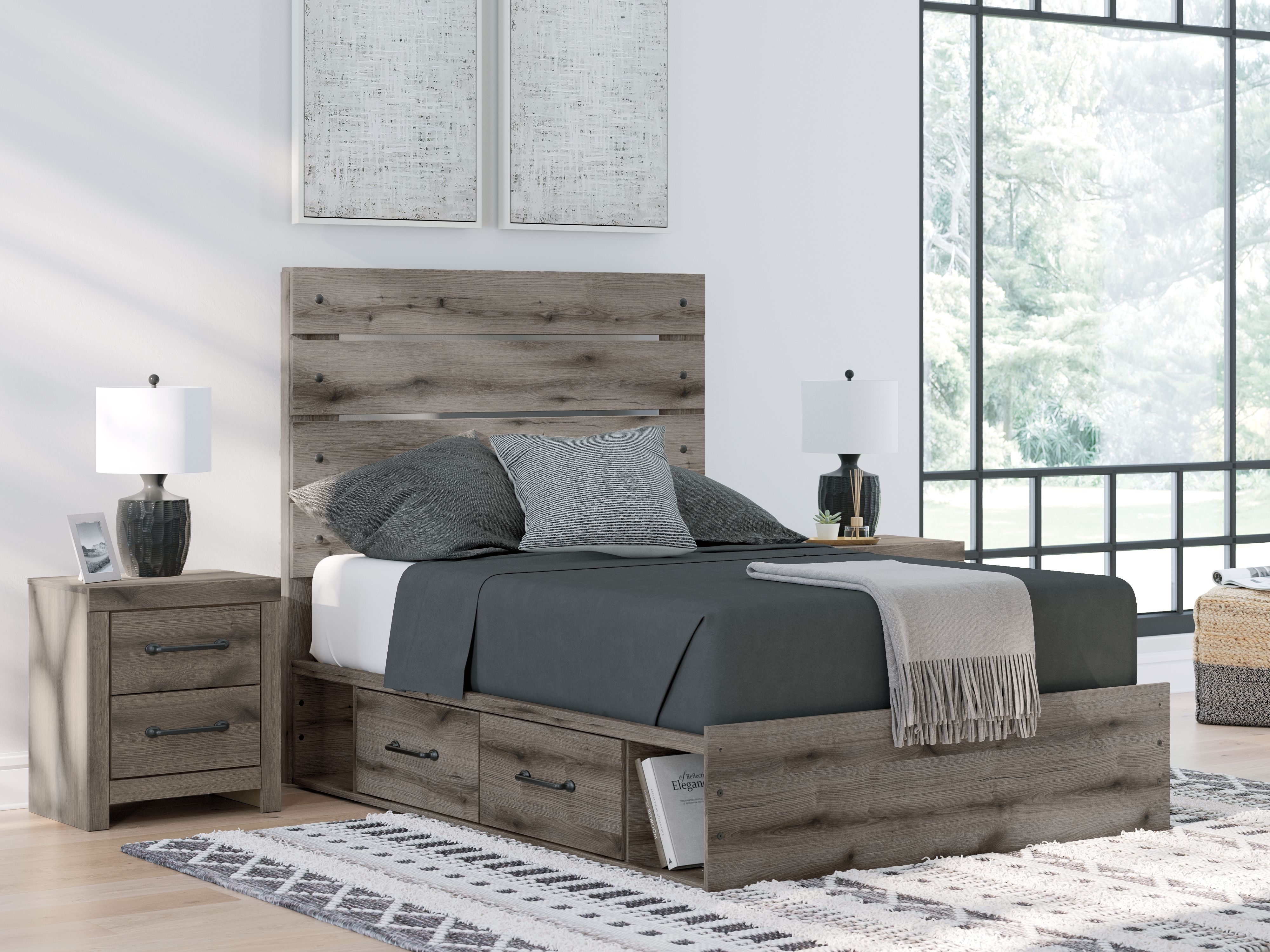 Ashley Furniture Graystorm - Full Panel Bed With Storage - Brown Gray - Image 2