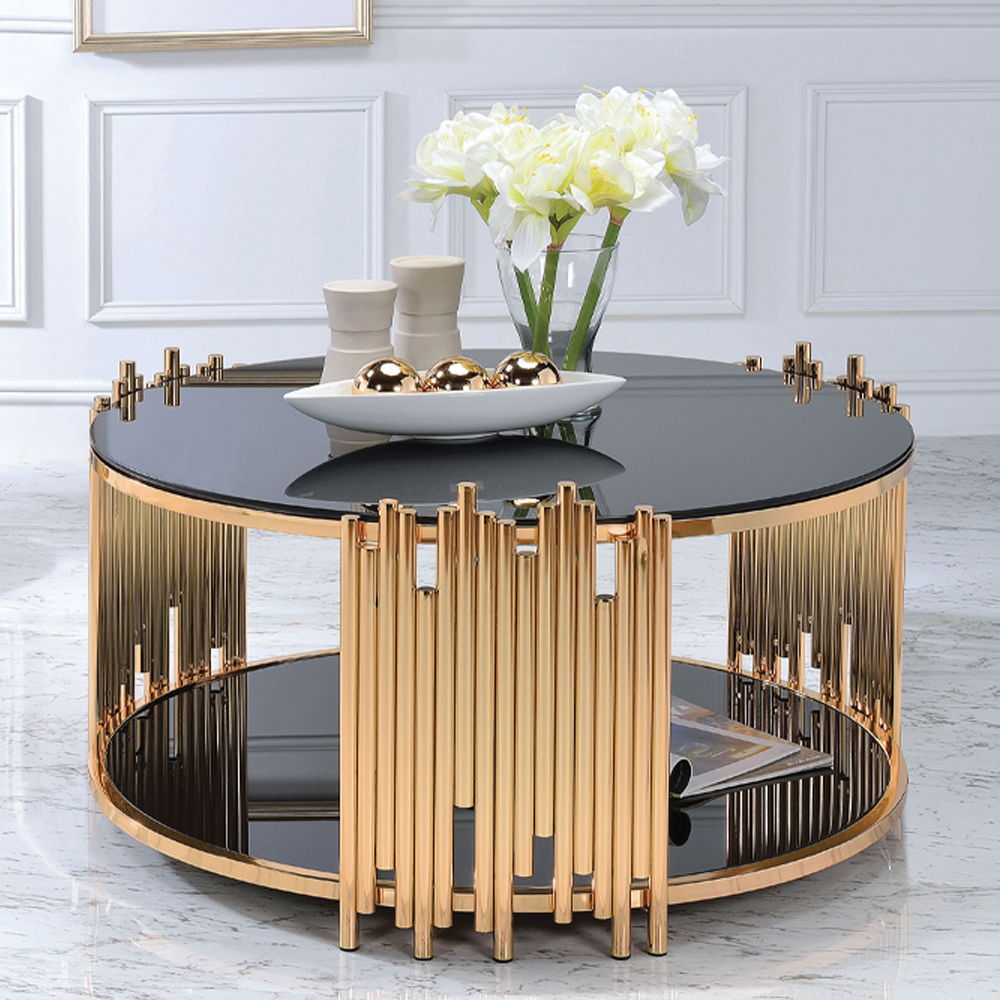 Tanquin - Coffee Table - Black Glass & Gold, black