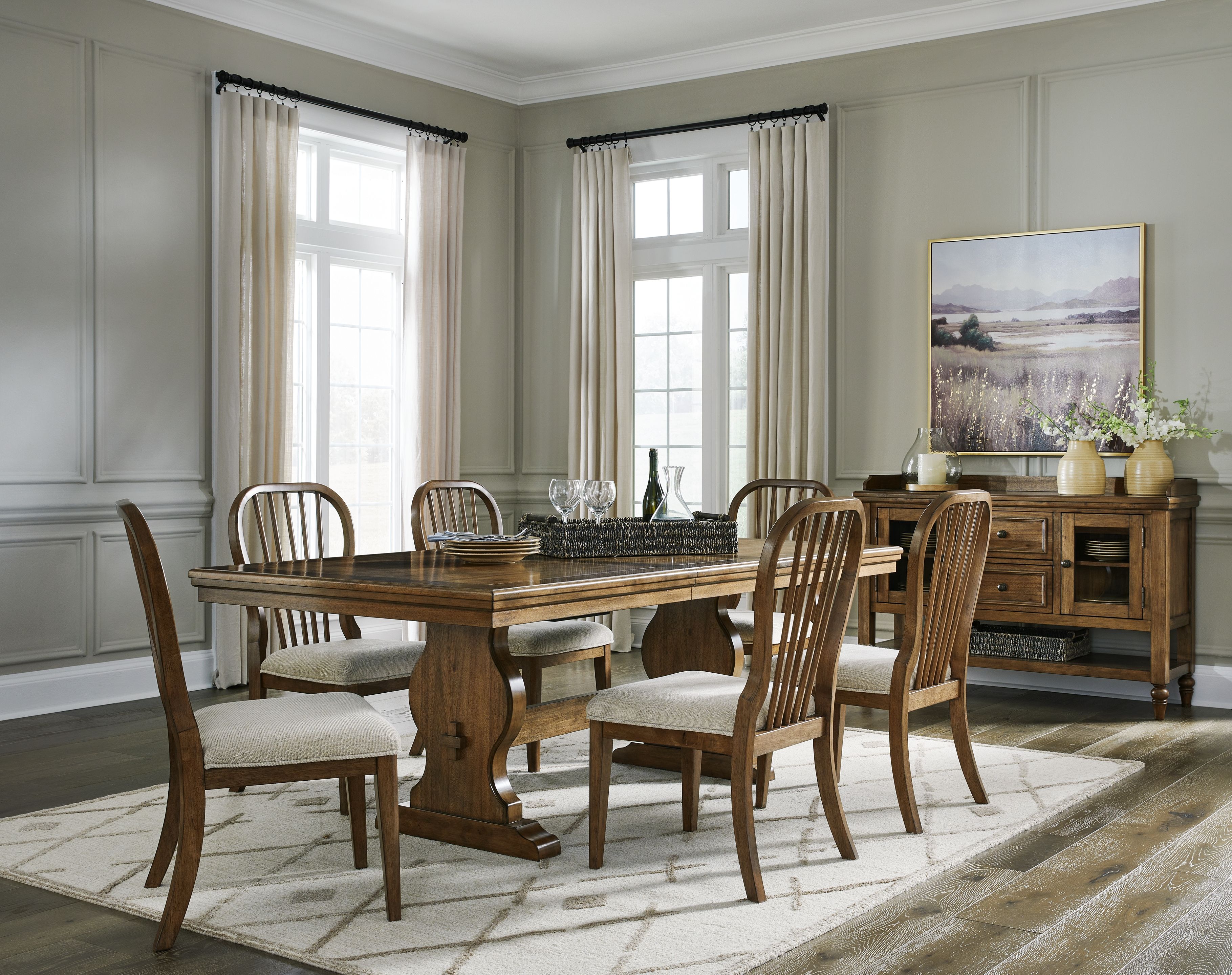 Ashley Sturlayne - Brown - 8 Pc. - Rectangular Extension Table, 6 Side Chairs, Server