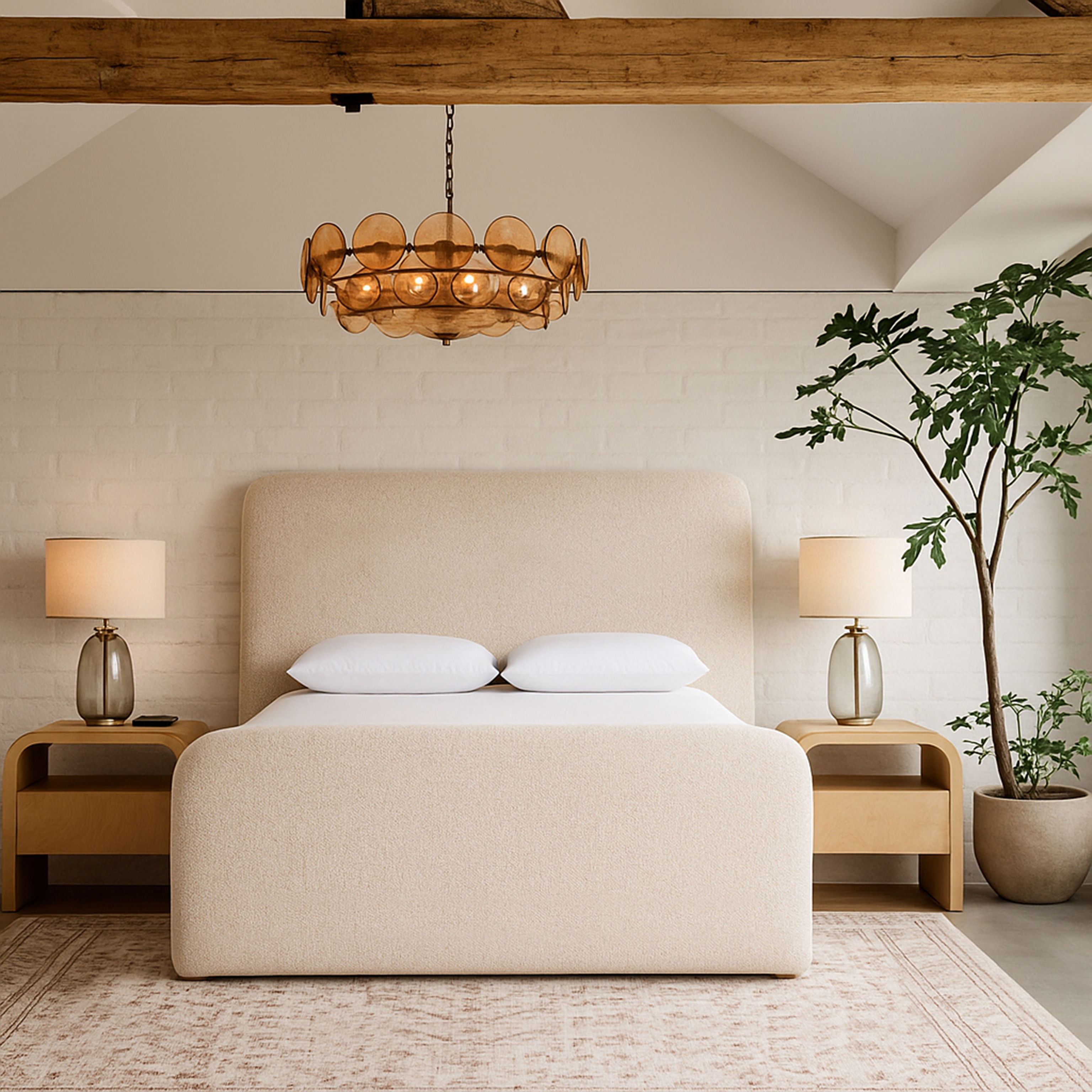 Fira - Linen Textured Fabric Upholstered Queen Bed - Beige