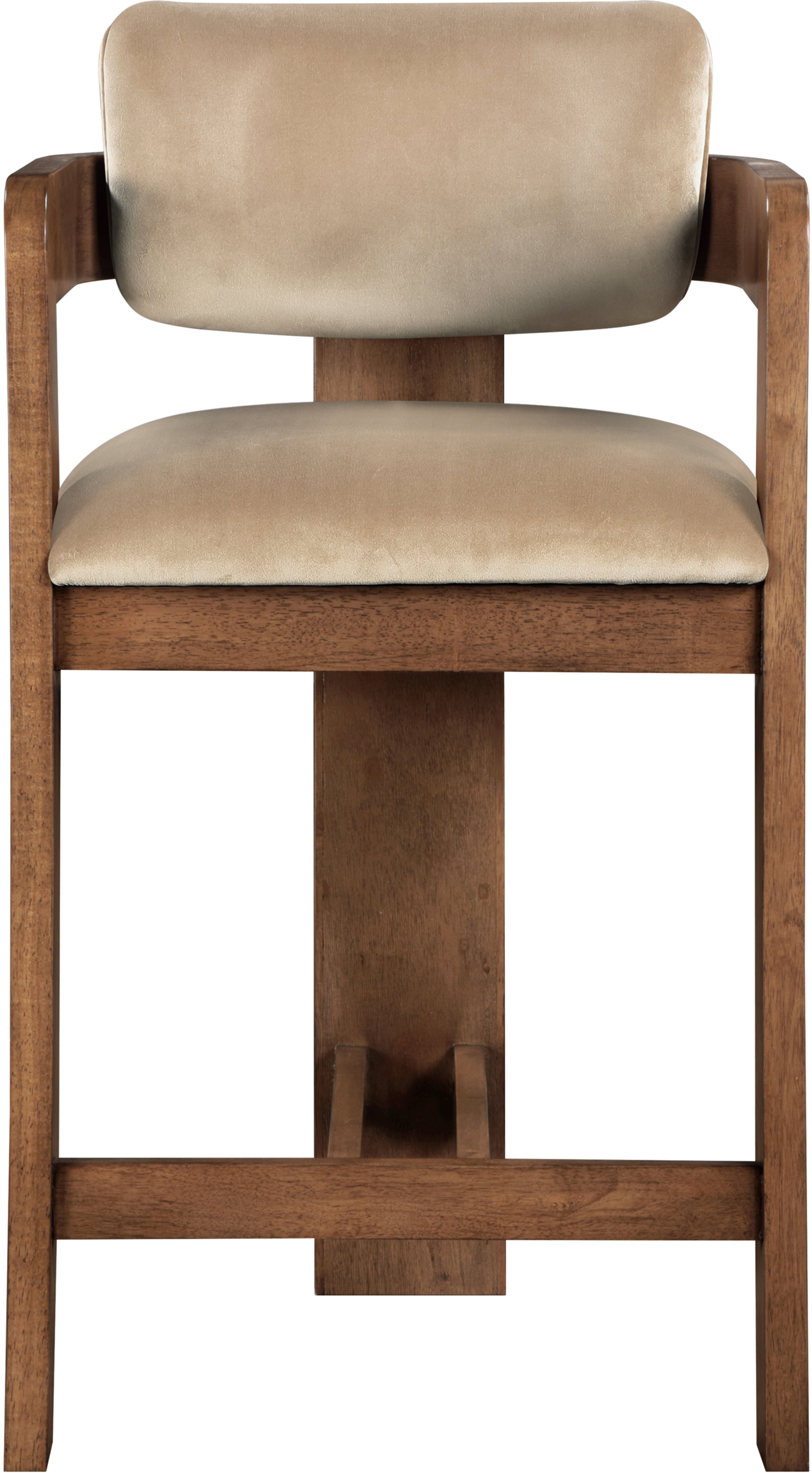 Sacha - Velvet Stool With Brown Base - Beige