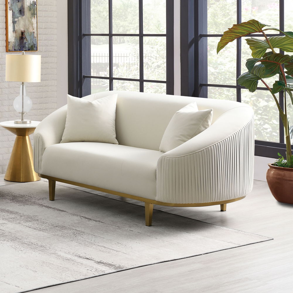 Martina - Loveseat With 2 Pillows - Ivory Velvet, beige