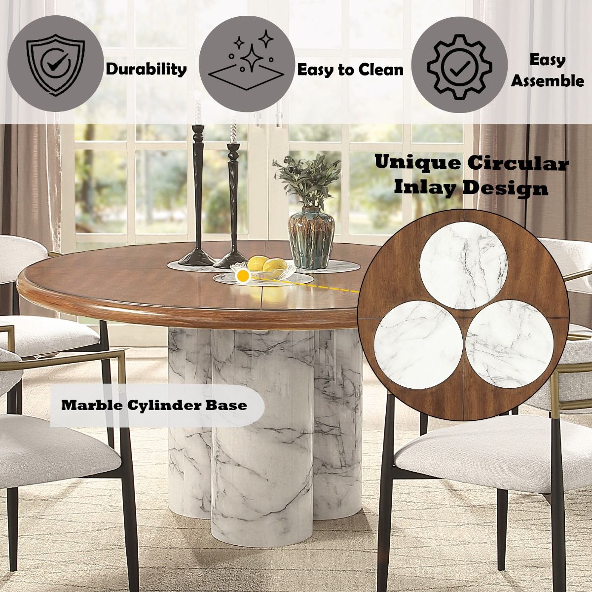 Harvey - Round Dining Table - Brown, dark brown, view 7