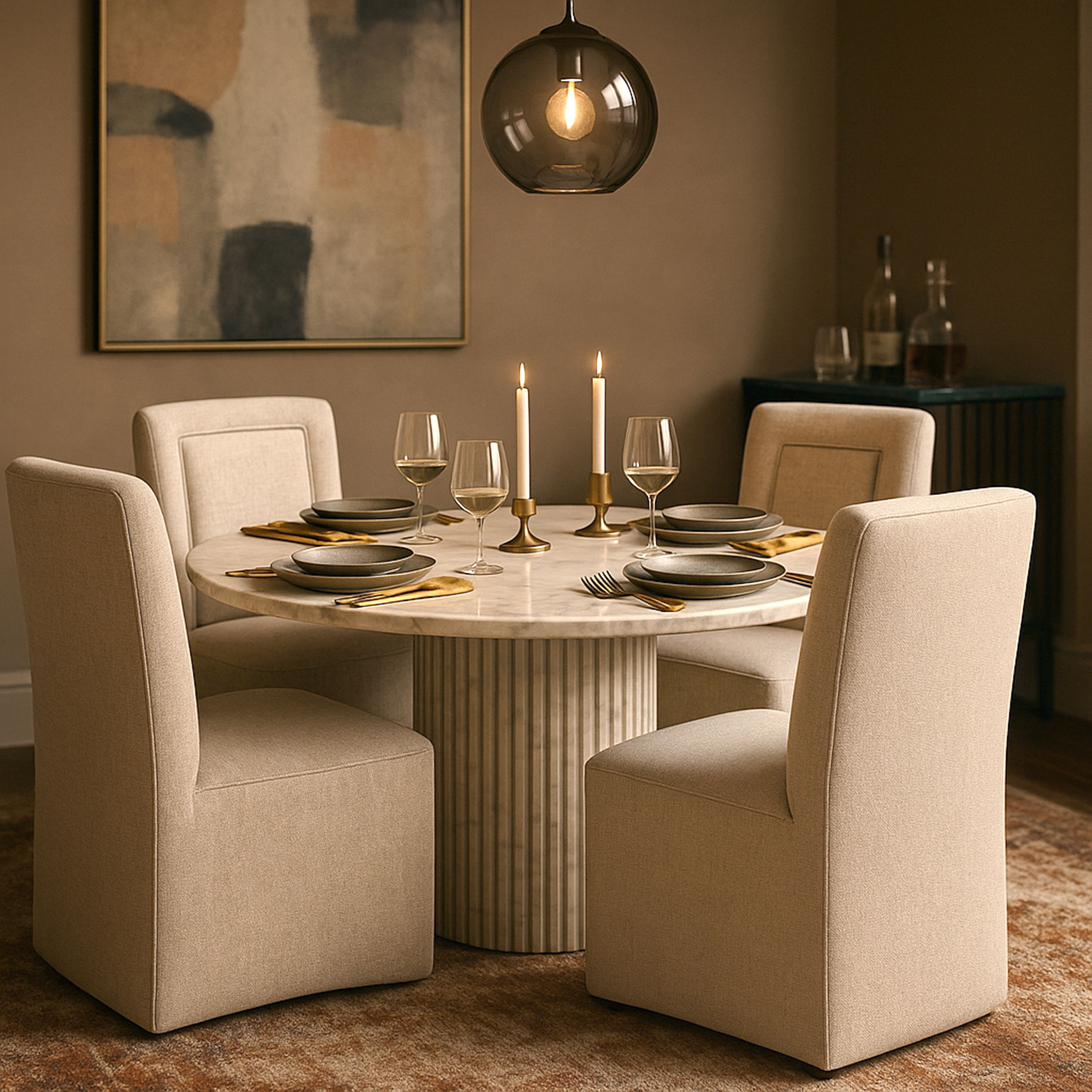 Duvina - Chenille Performance Fabric Dining Chair - Beige