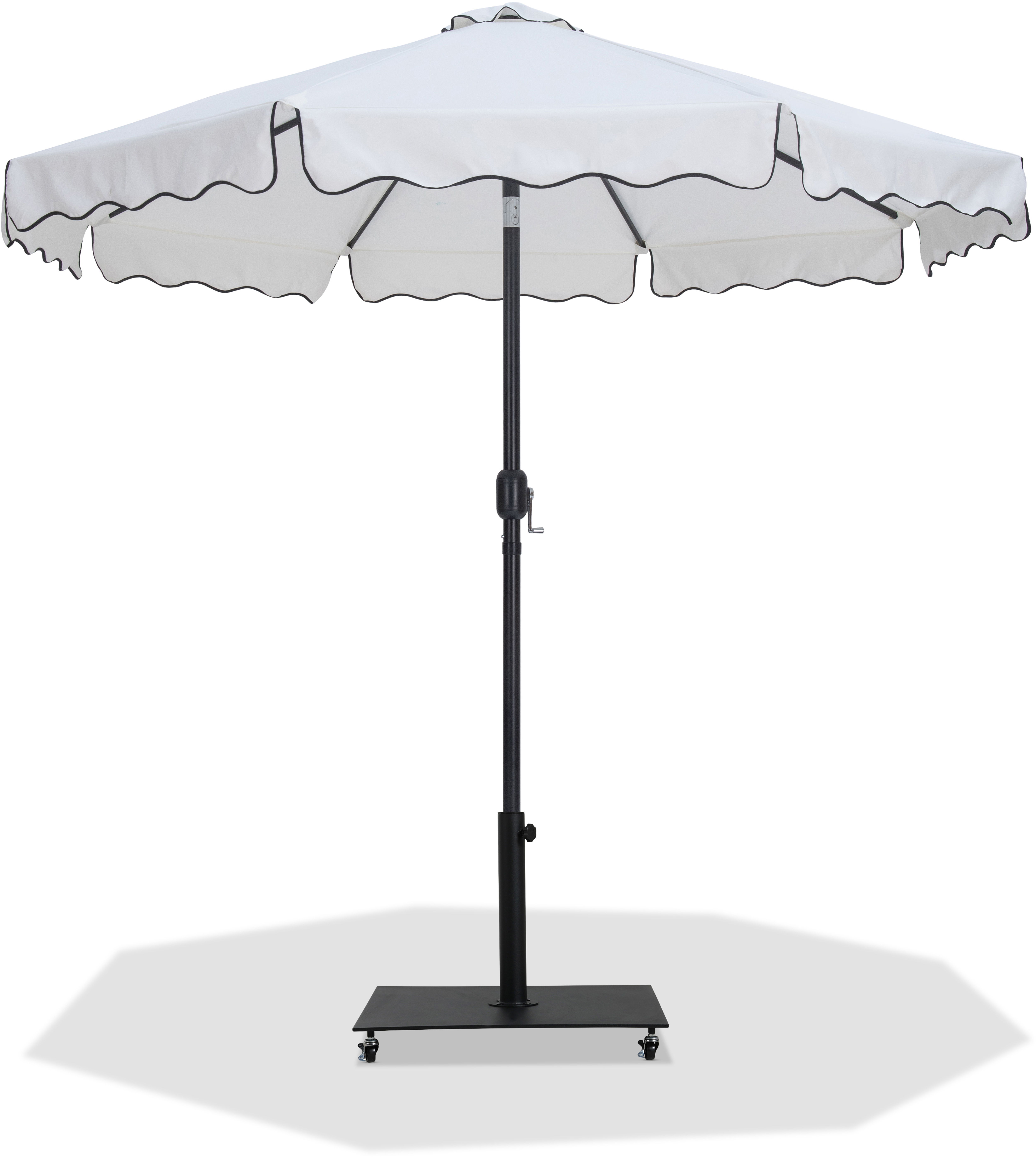 Amalfi - With Black Piping Aluminum Patio Umbrella With Base - White / Matte Black