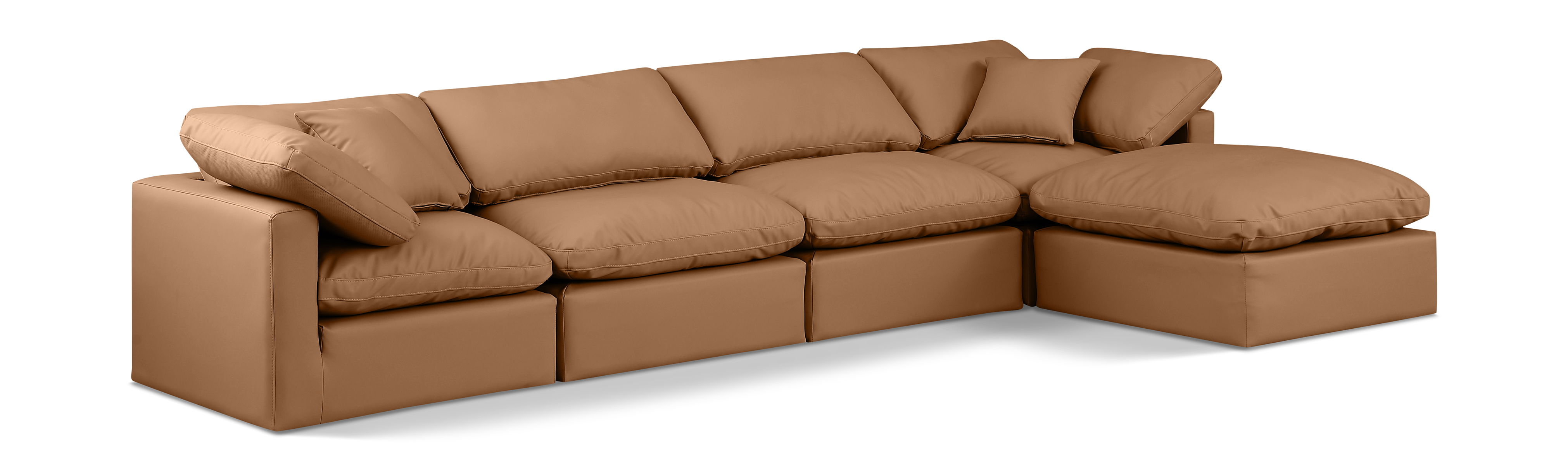 Indulge - Faux Leather 5 Piece Modular Sectional With Chaise - Cognac