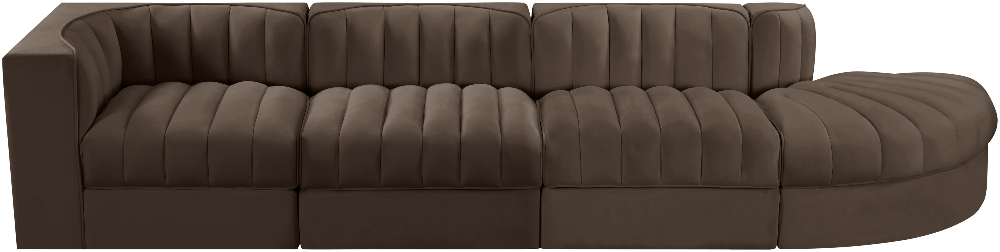 Rummi - Velvet Performance Fabric Upholstered 4 Piece Modular Sectional With Reverse Corner Chair - Brown