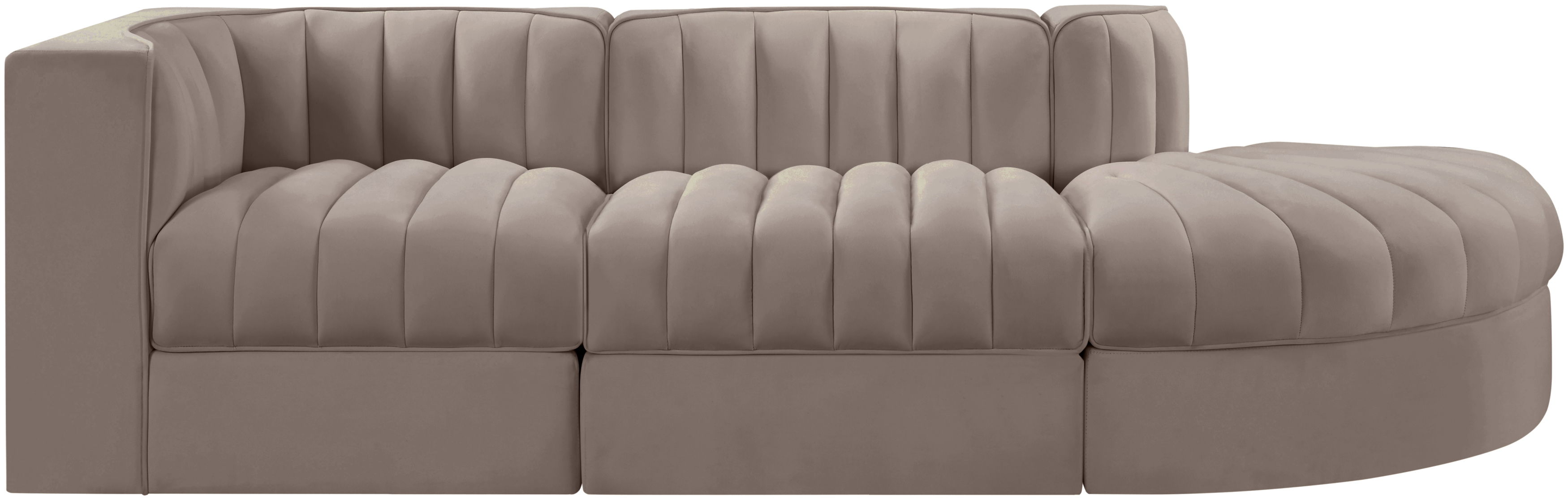 Rummi - Velvet Performance Fabric Upholstered 3 Piece Modular Sectional - Taupe