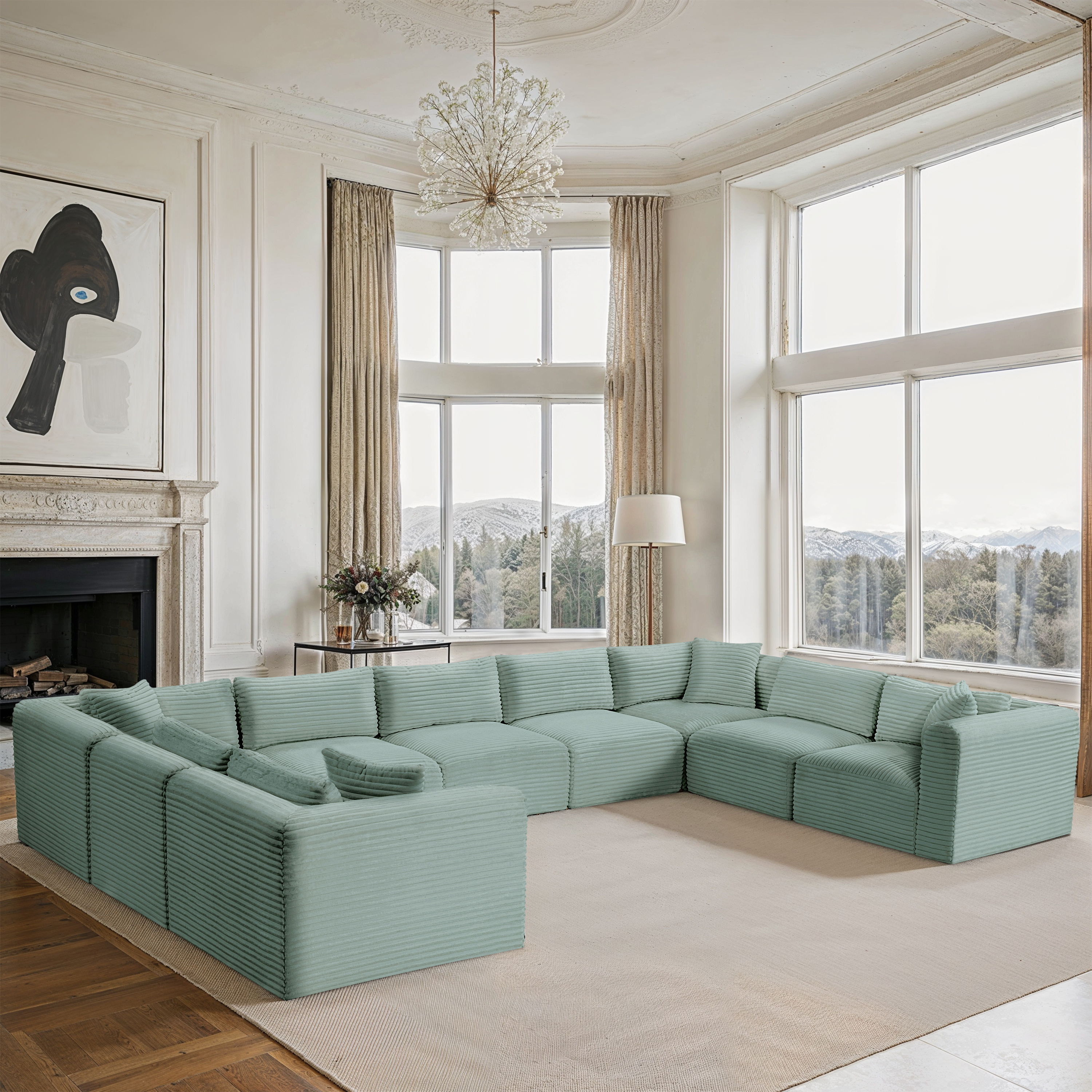 Shaggy - 9 Piece Modular U-Shaped Sectional - Mint