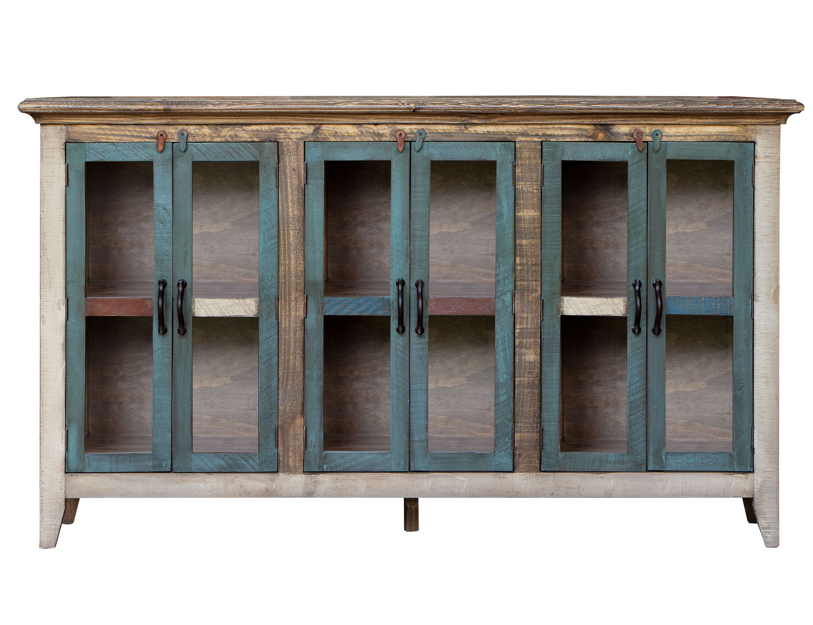 International Furniture Direct Antique - Glass Console 6 Glass Doors - Multicolor