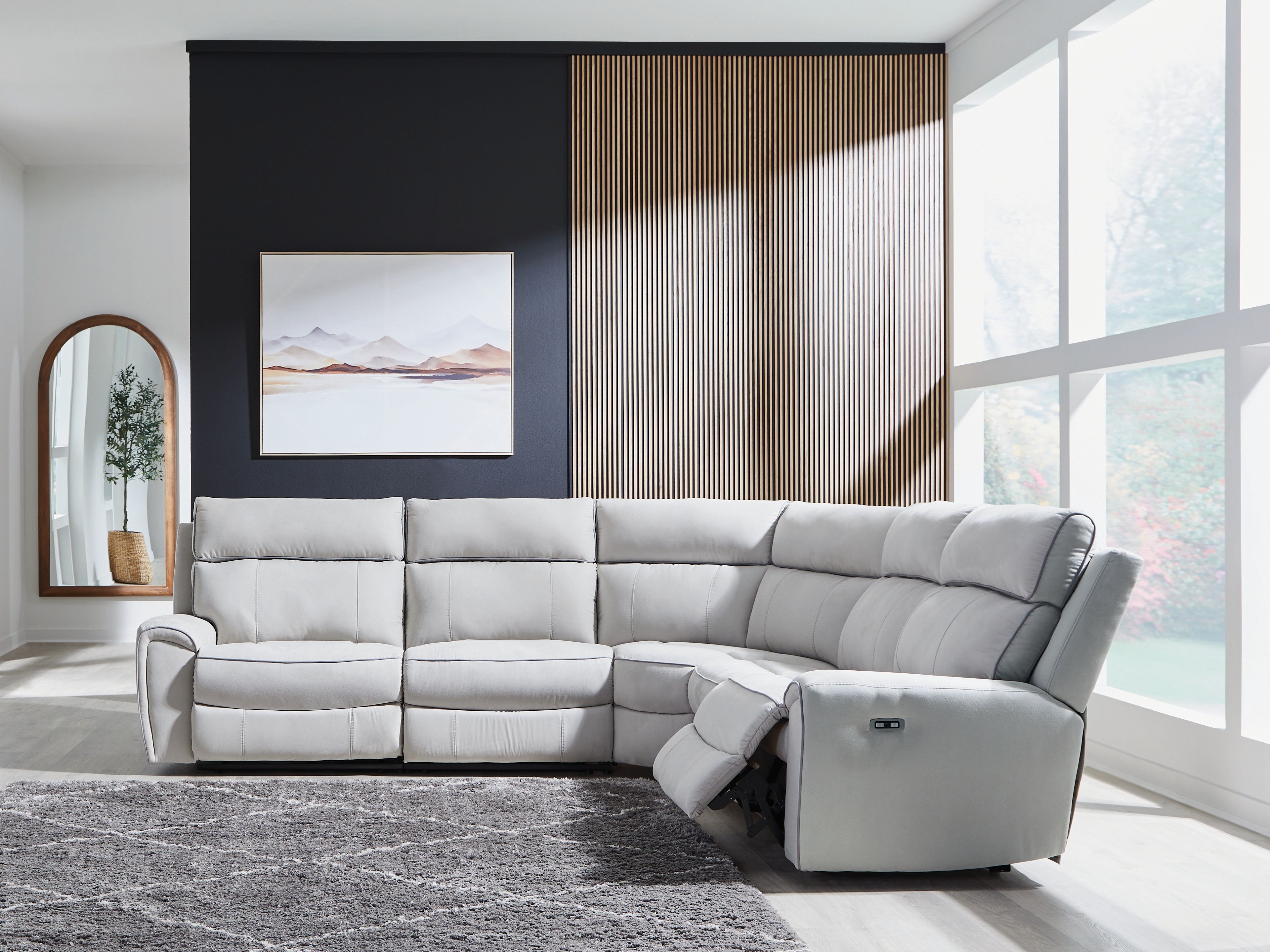 Ashley Furniture Social Pointe - 5-Piece Power Reclining Sectional - Pearl / Ash - Image 2
