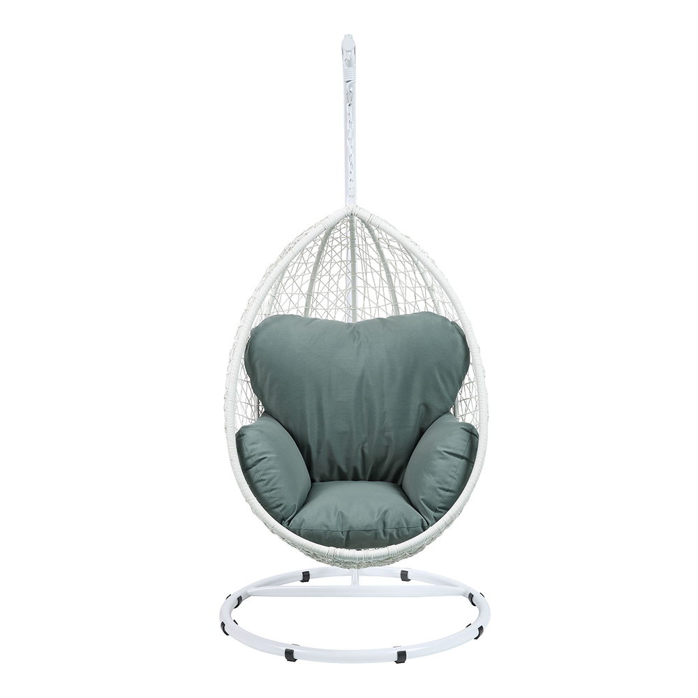Simona - Hanging Chair - Green Fabric & White Wicker, white, view 5
